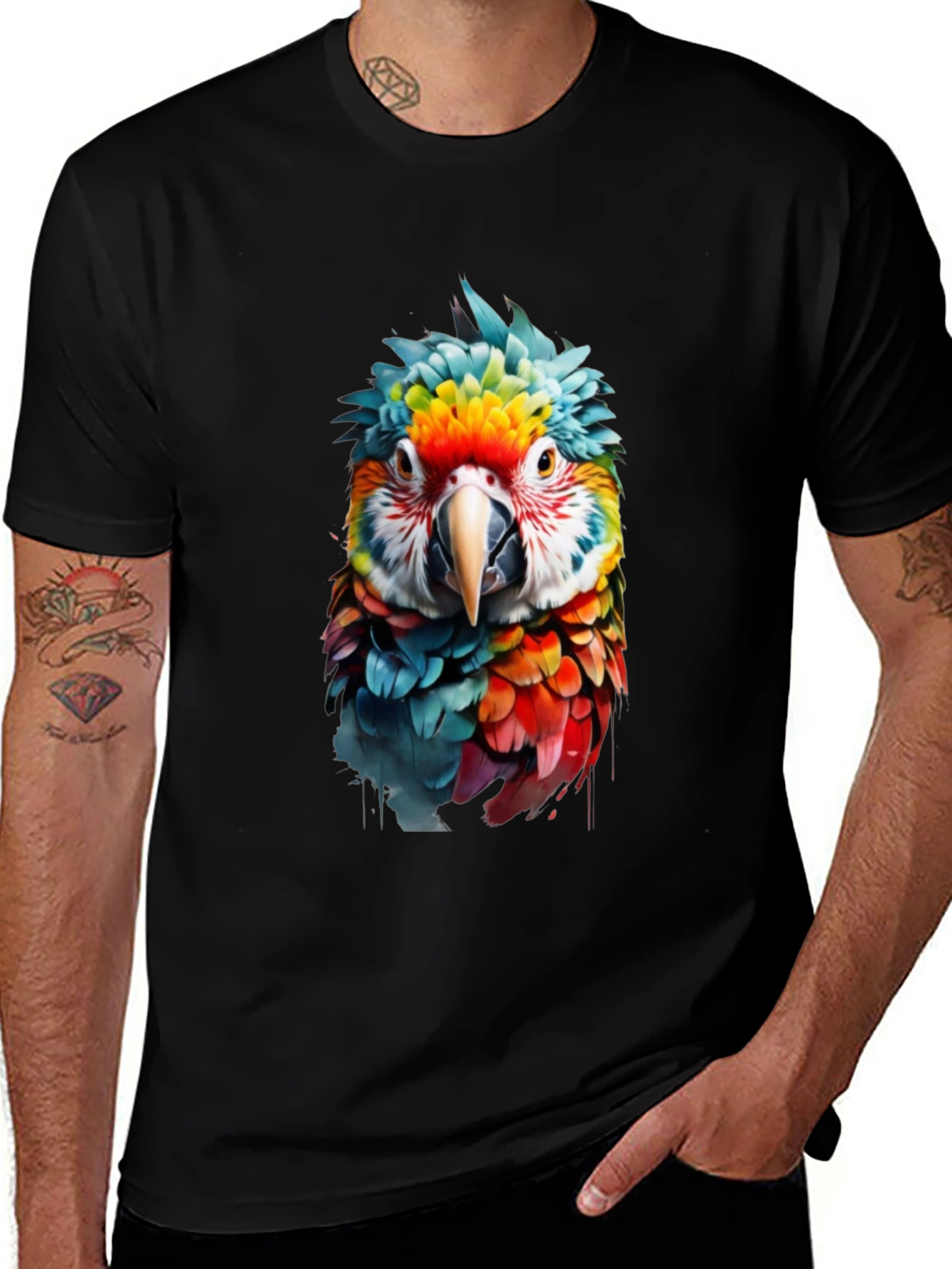 Variant 19 of Vibrant Parrot Graphic T-Shirt - Bold Colorful Design