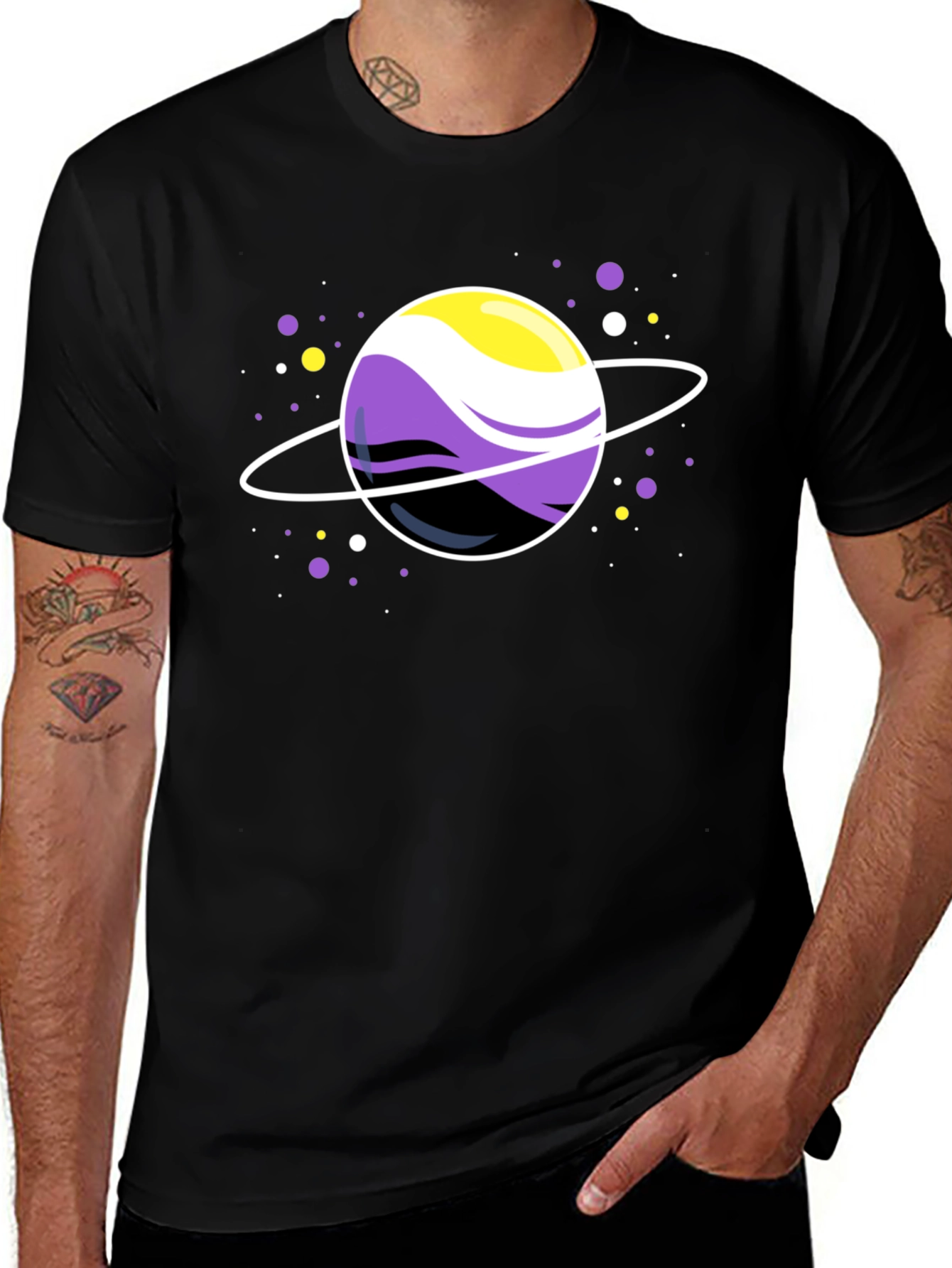 Variant 12 of Nonbinary Pride Planet Black T-Shirt