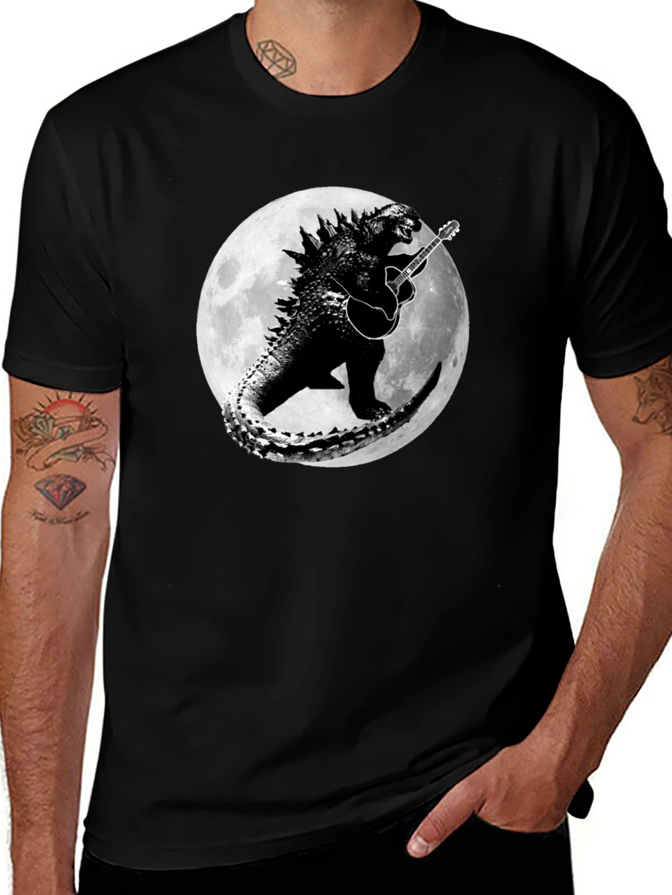 Godzilla Guitar Moon Black T-Shirt