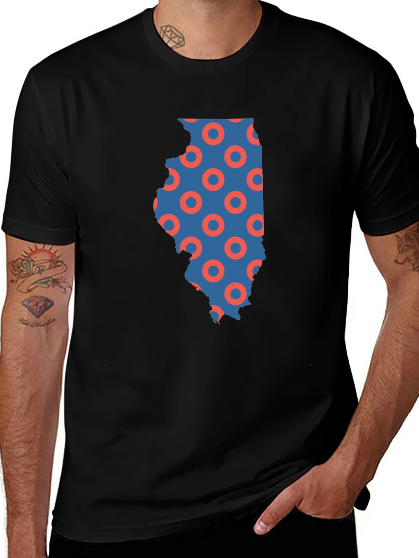 Illinois Donut Pattern Graphic Tee - Black Cotton T-Shirt