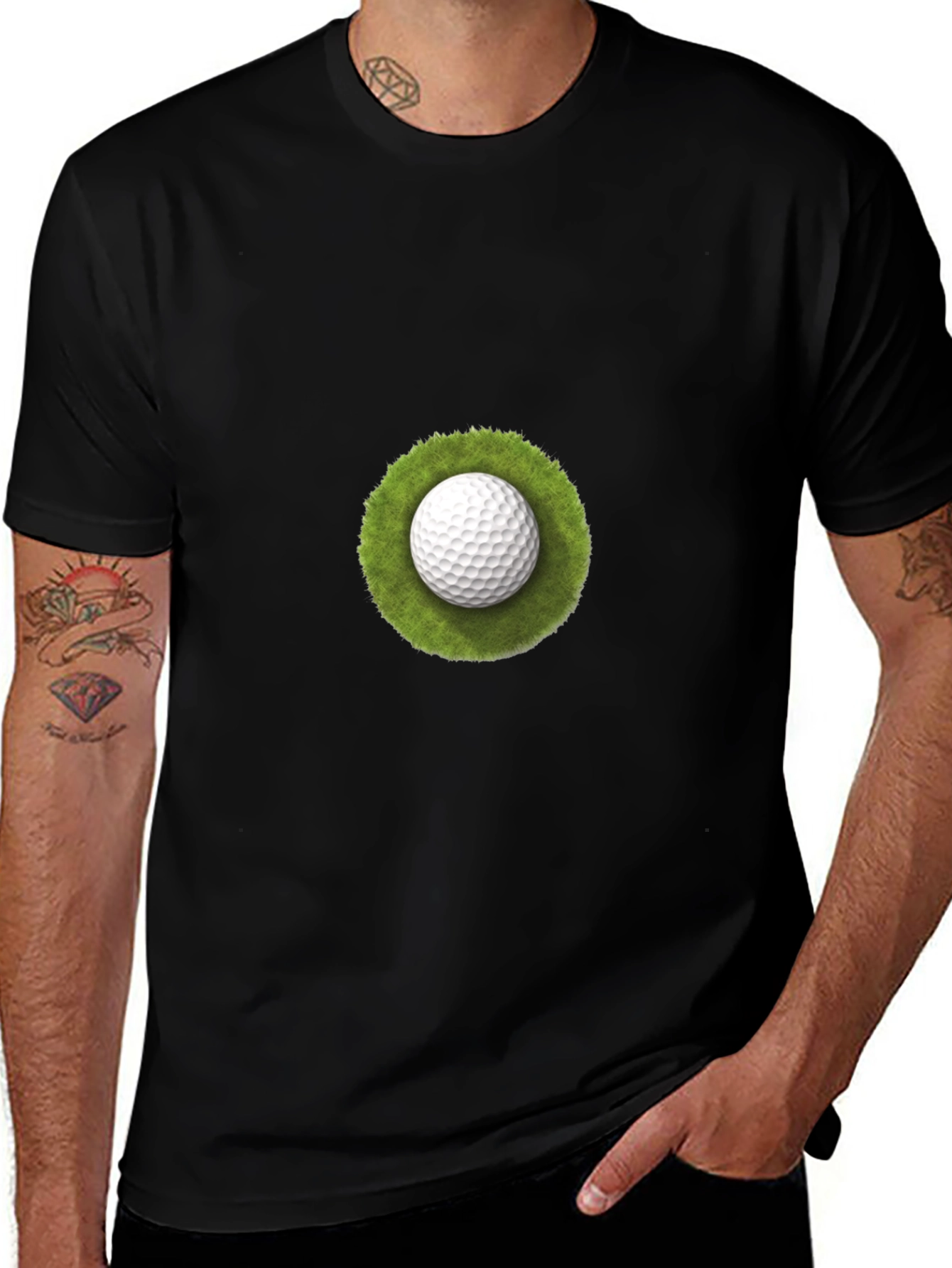 Variant 19 of Golf Ball on Tee Graphic Tee - Black Cotton T-Shirt