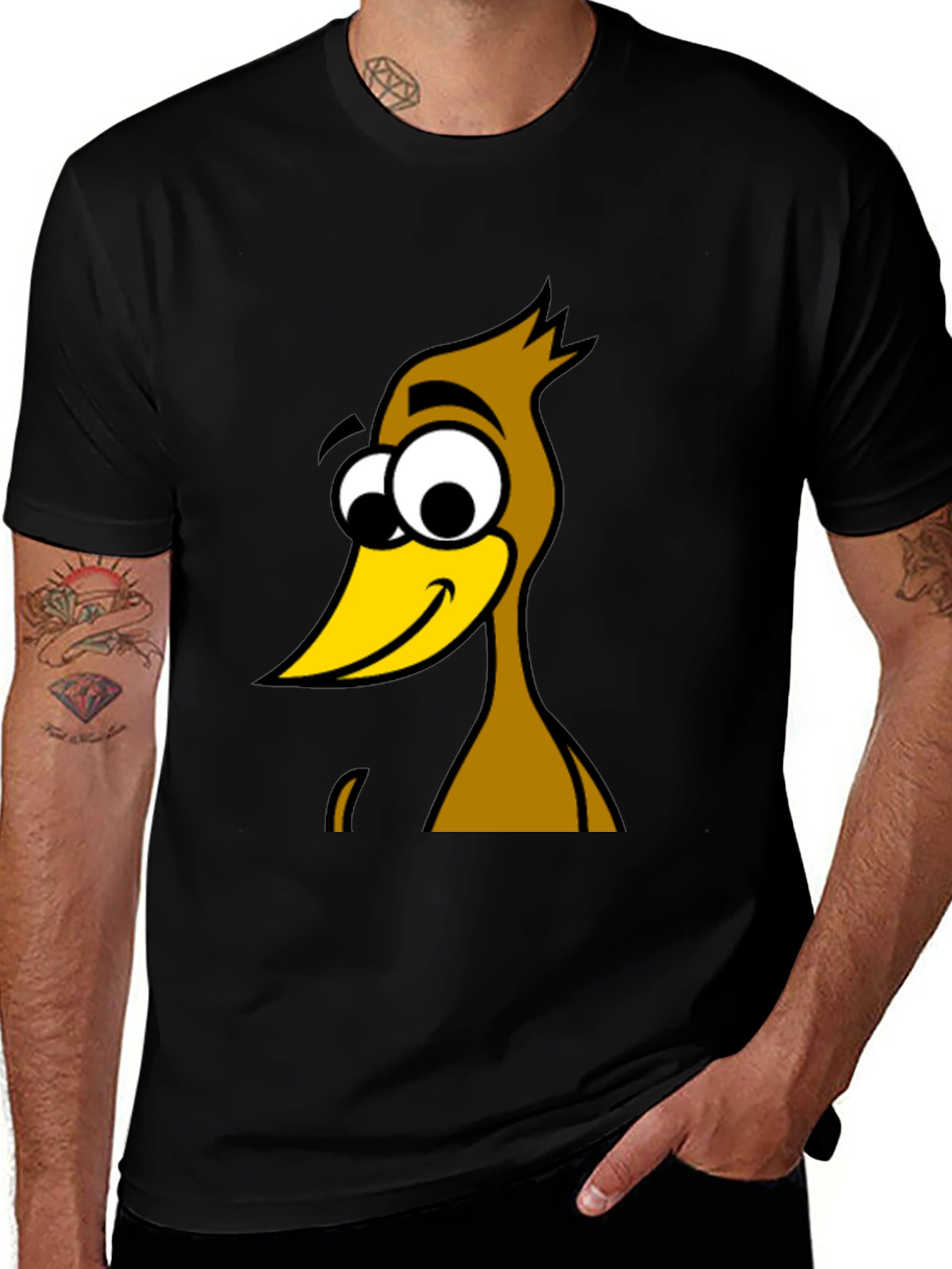 Variant 24 of Funny Cartoon Bird Graphic Black T-Shirt