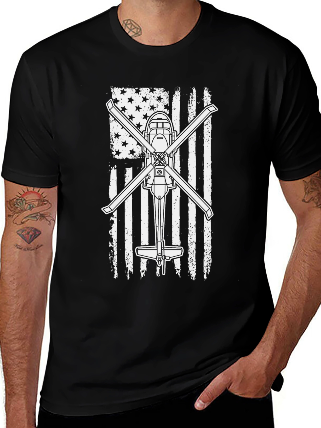 Variant 4 of Helicopter American Flag Graphic Tee
