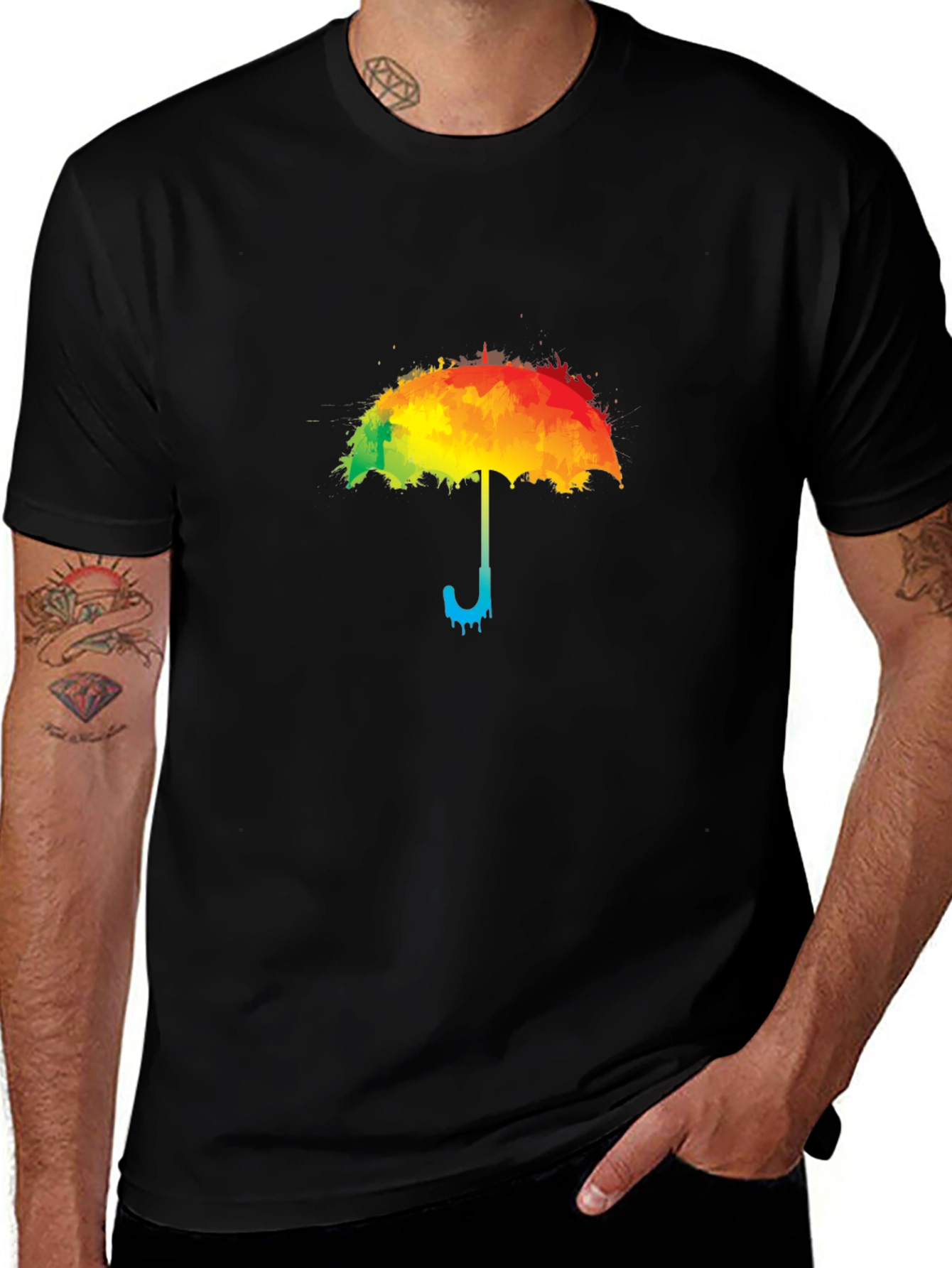Rainbow Umbrella Graphic Tee - Stylish Men's T-Shirt