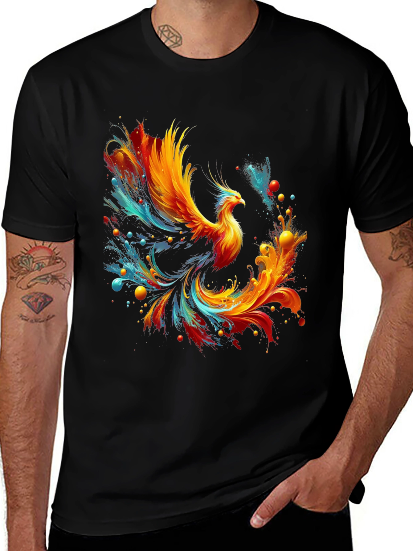 Variant 25 of Fiery Phoenix Graphic Tee - Men's Black T-Shirt