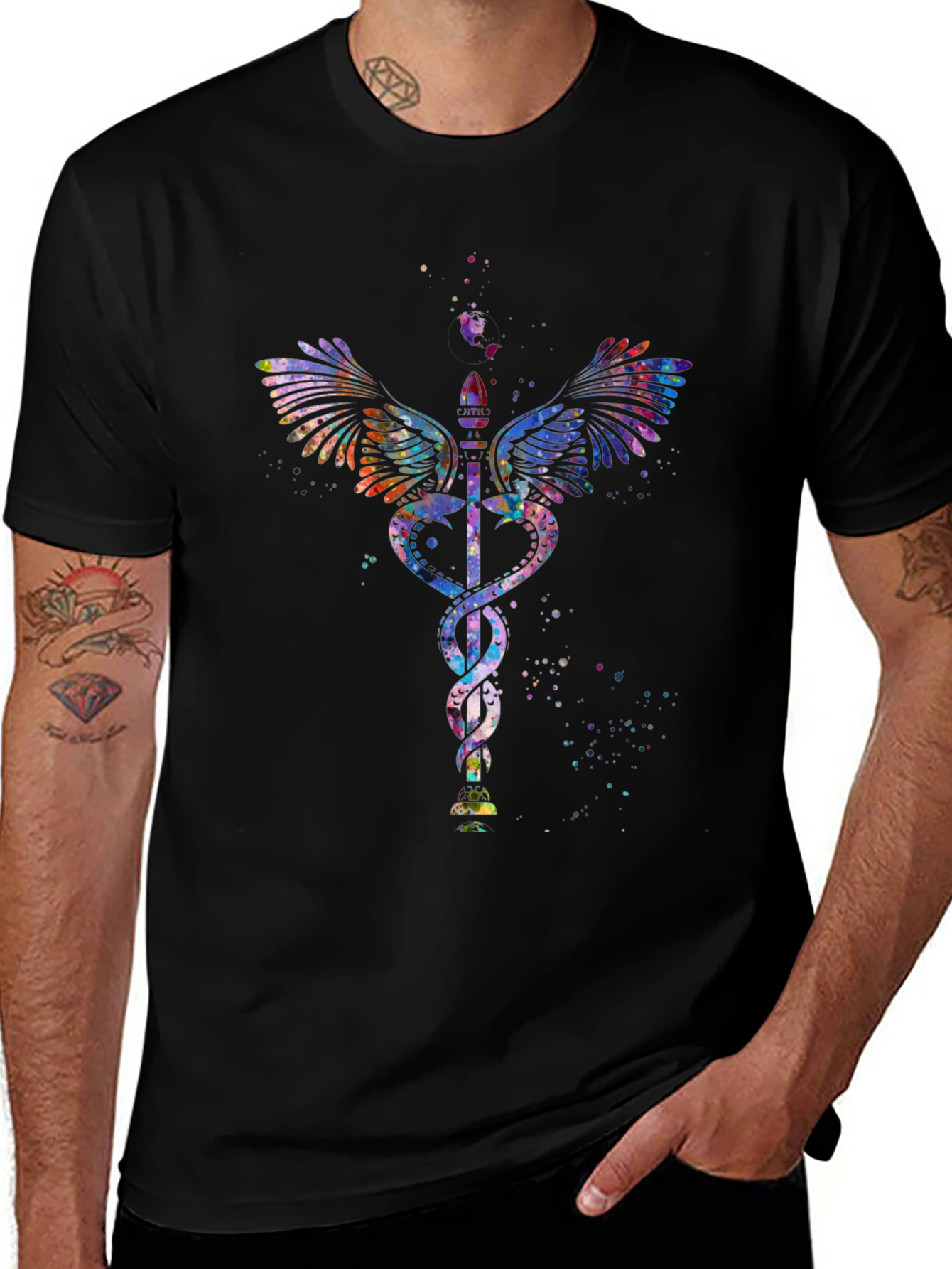 Caduceus Watercolor Graphic T-Shirt