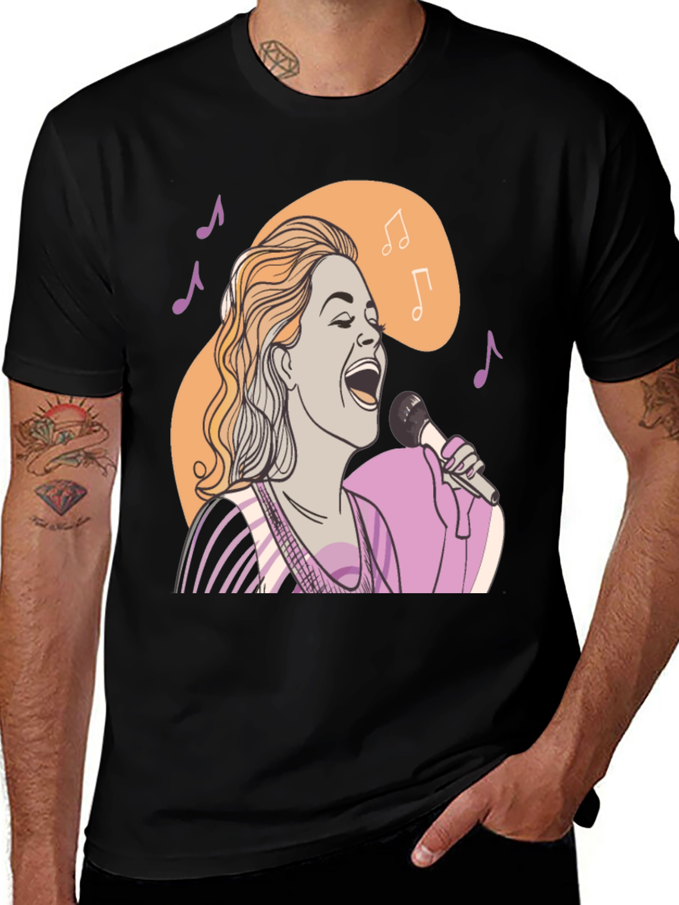 Variant 23 of Singing Woman Graphic T-Shirt - Black Cotton Tee