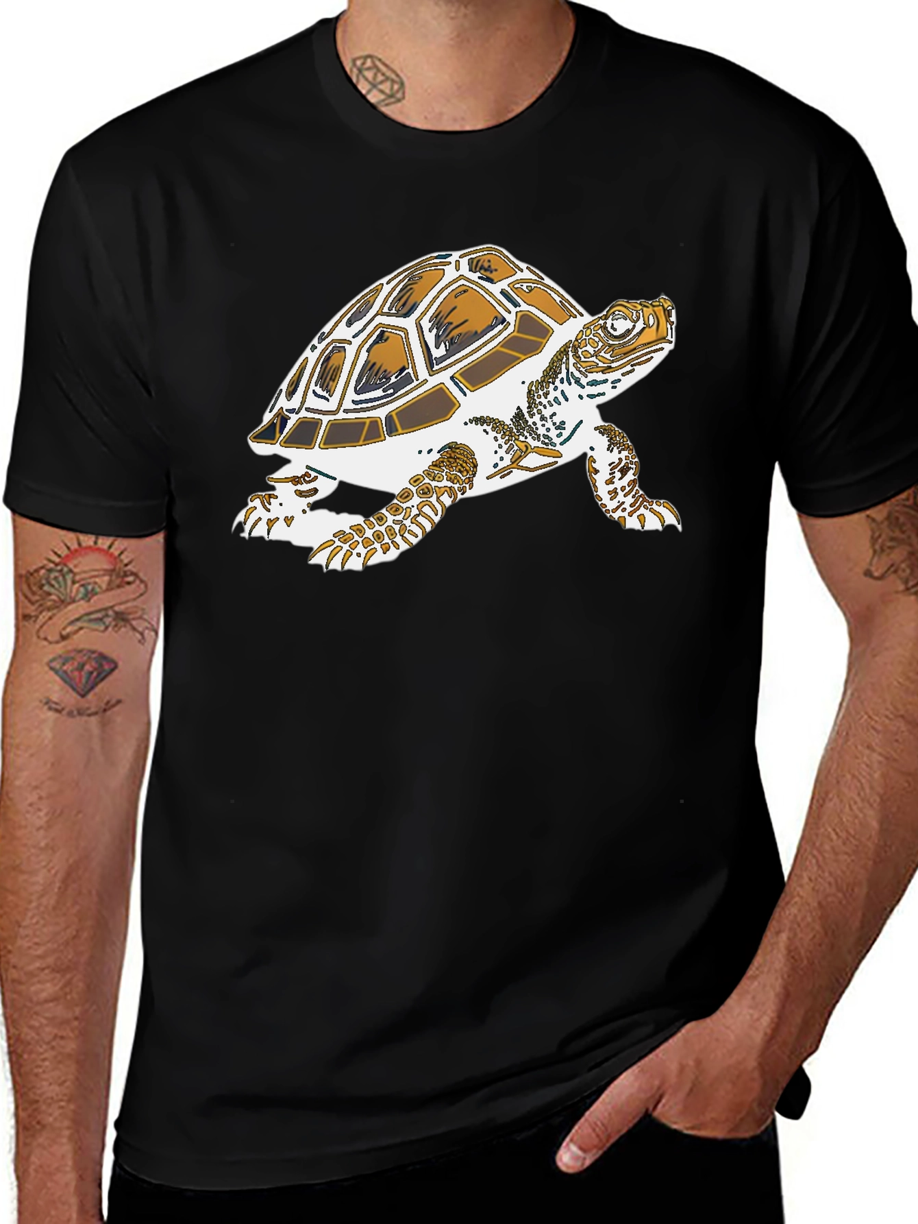 Variant 7 of Turtle Graphic Tee - Black Cotton Casual Shirt