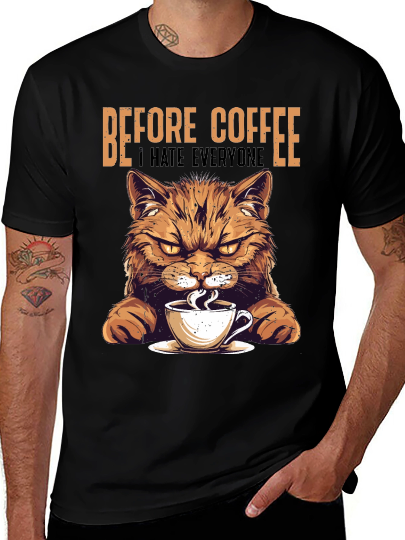 Variant 22 of Before Coffee Cat T-Shirt - Hates Everyone!