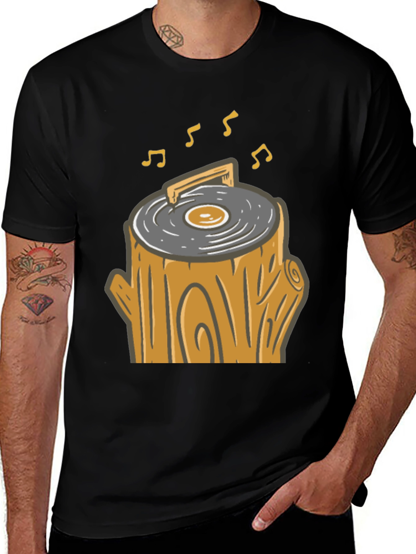 Novelty Tree Stump Turntable T-Shirt