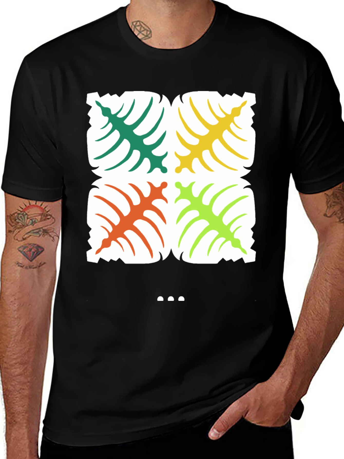 Variant 26 of Tropical Leaf Print Black T-Shirt
