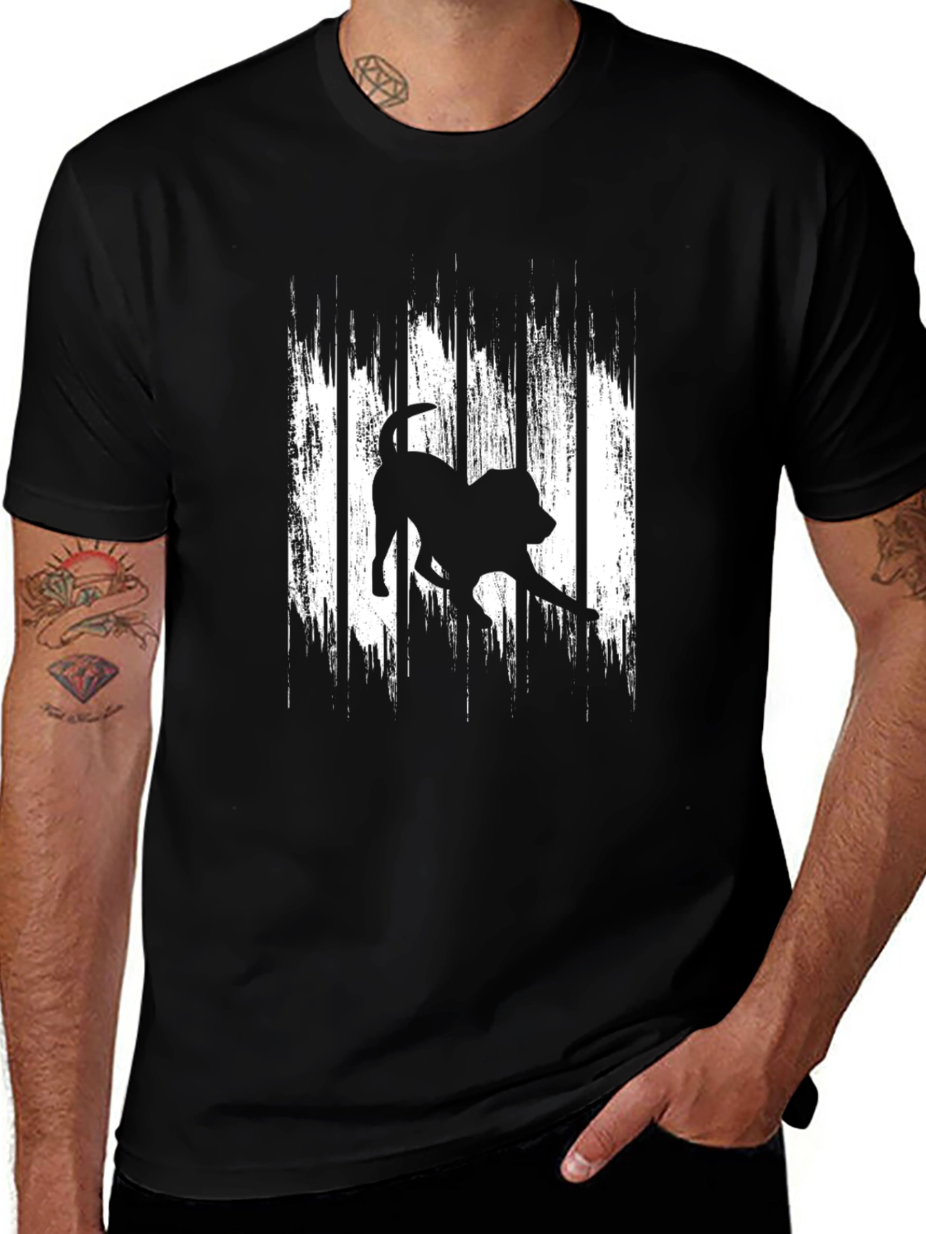 Dog Silhouette Graphic Print Black T-Shirt