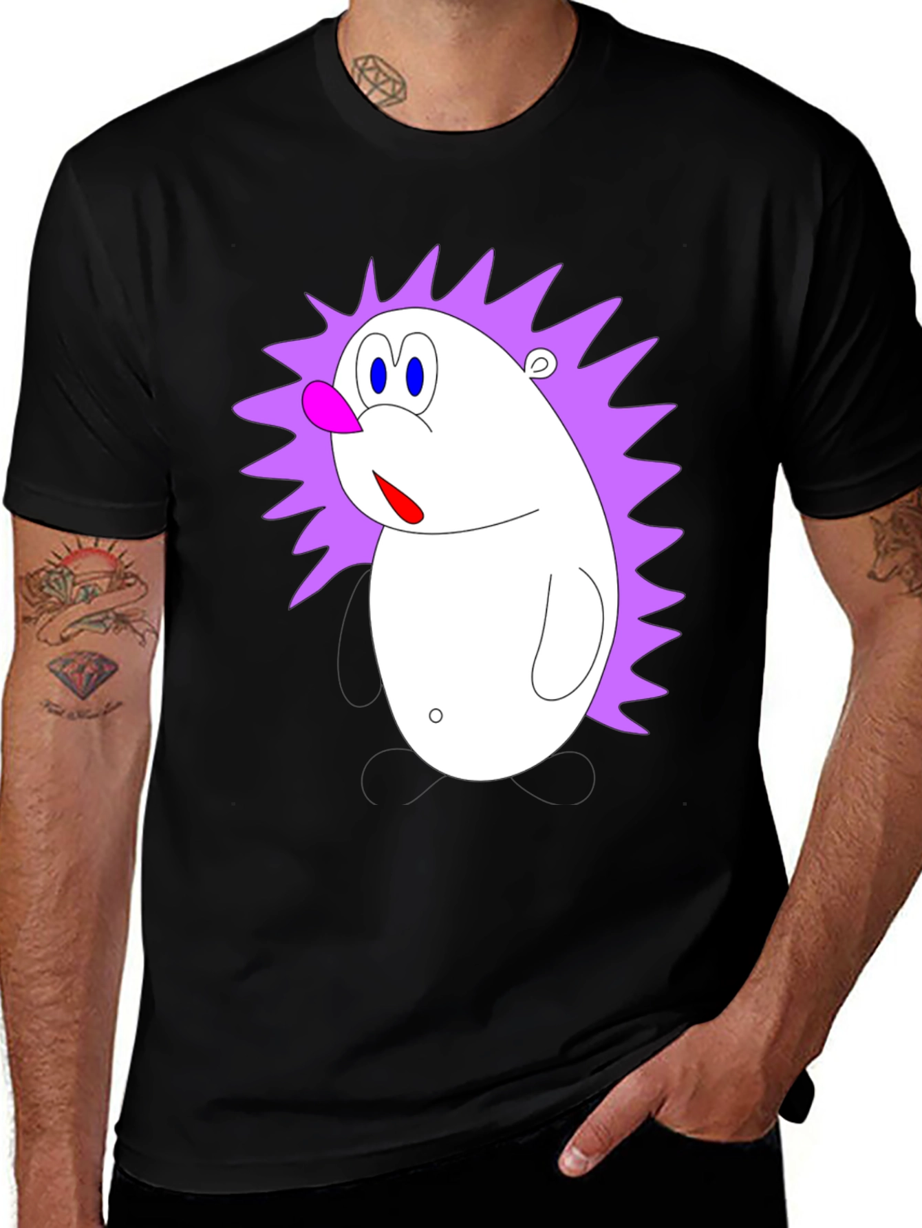 Black Cartoon Hedgehog Graphic Black T-Shirt main image
