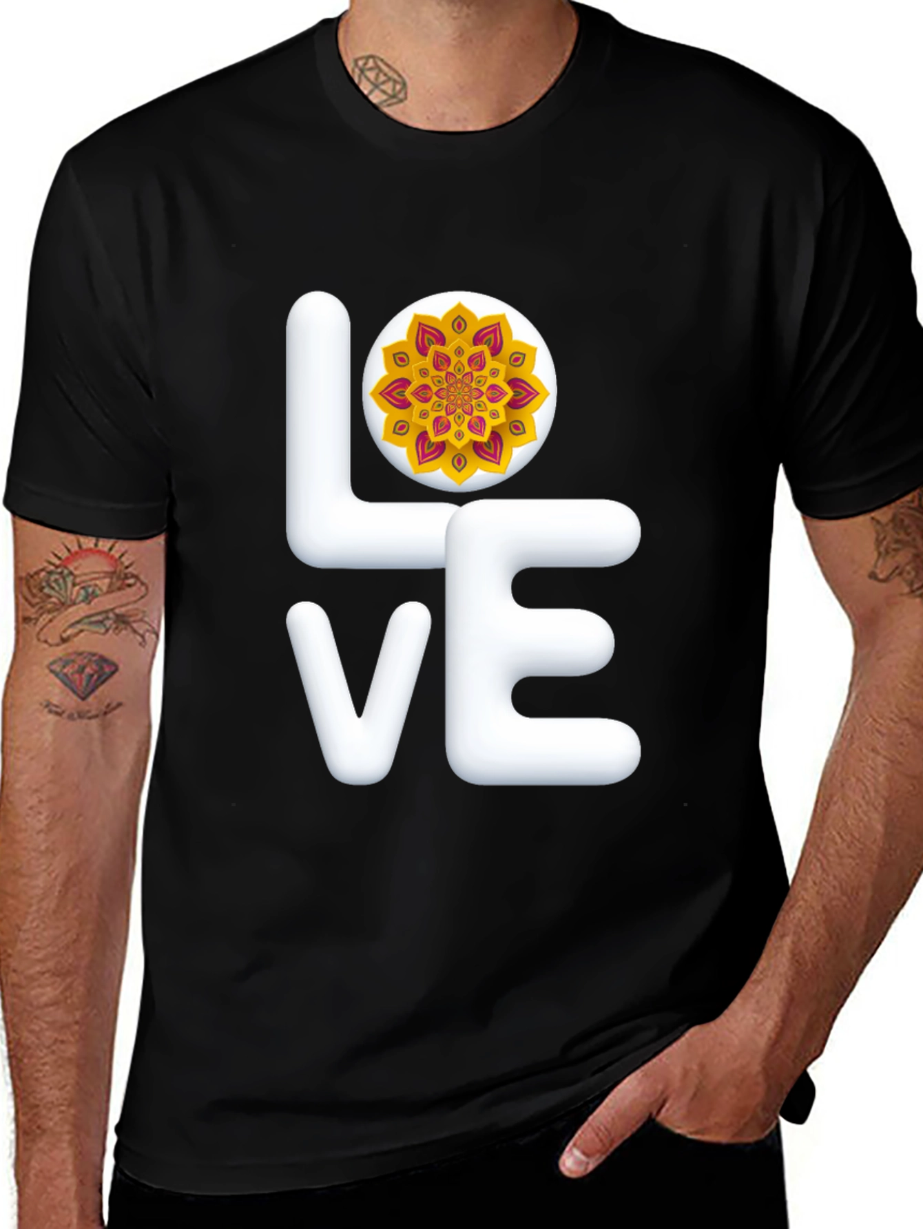 Variant 9 of Love Mandala Graphic T-Shirt - Stylish Black Tee