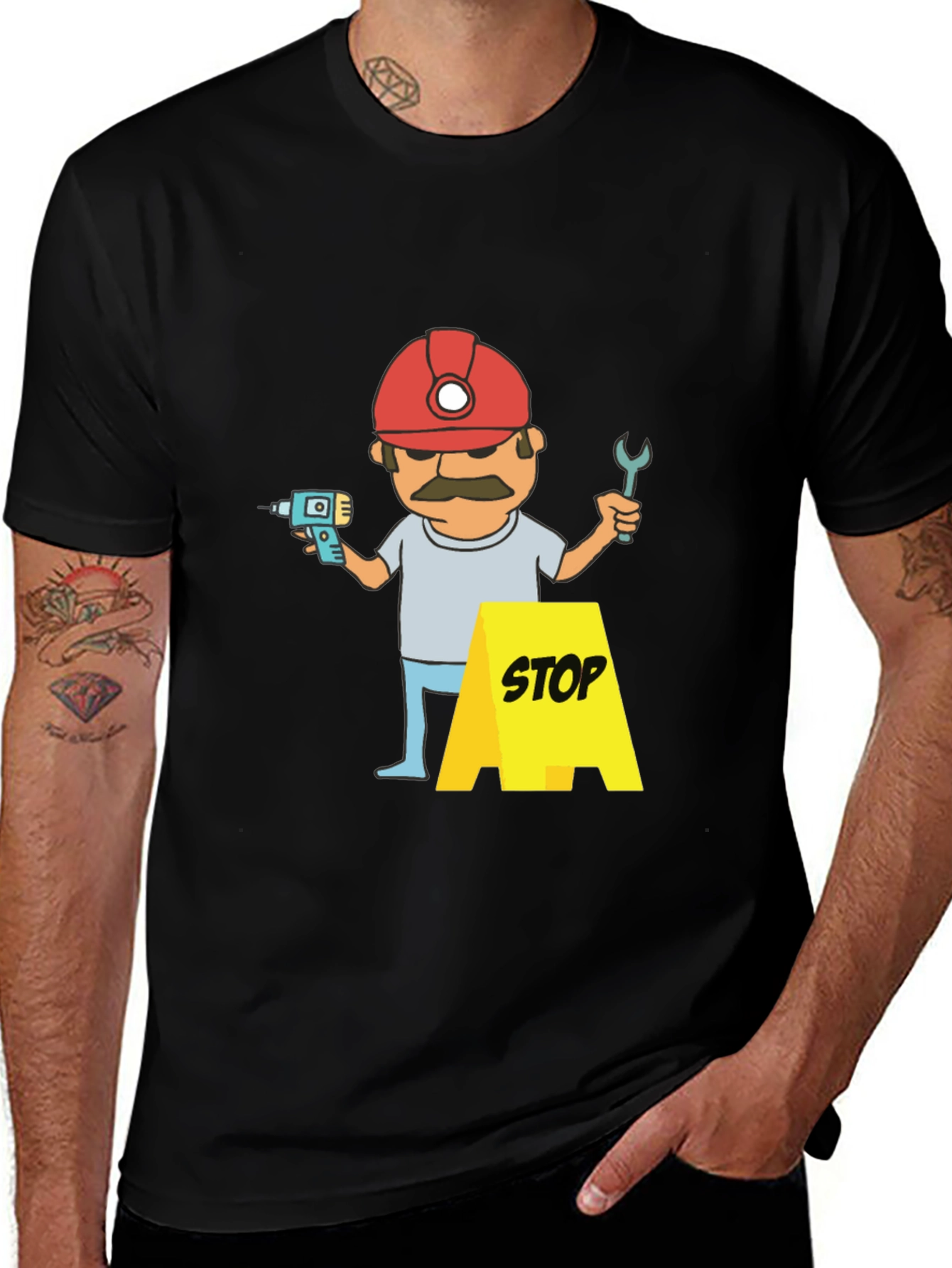 Variant 20 of Construction Worker Graphic T-Shirt - Black