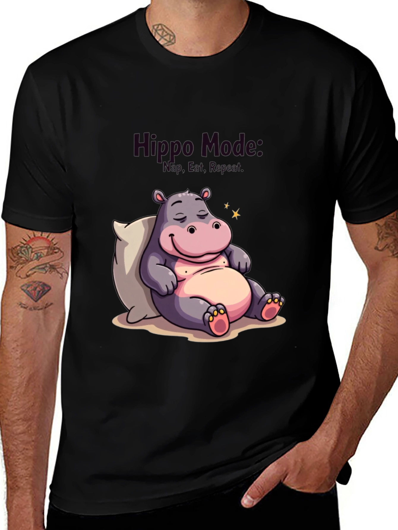 Variant 17 of Hippo Mode T-Shirt: Relaxing Cartoon Design