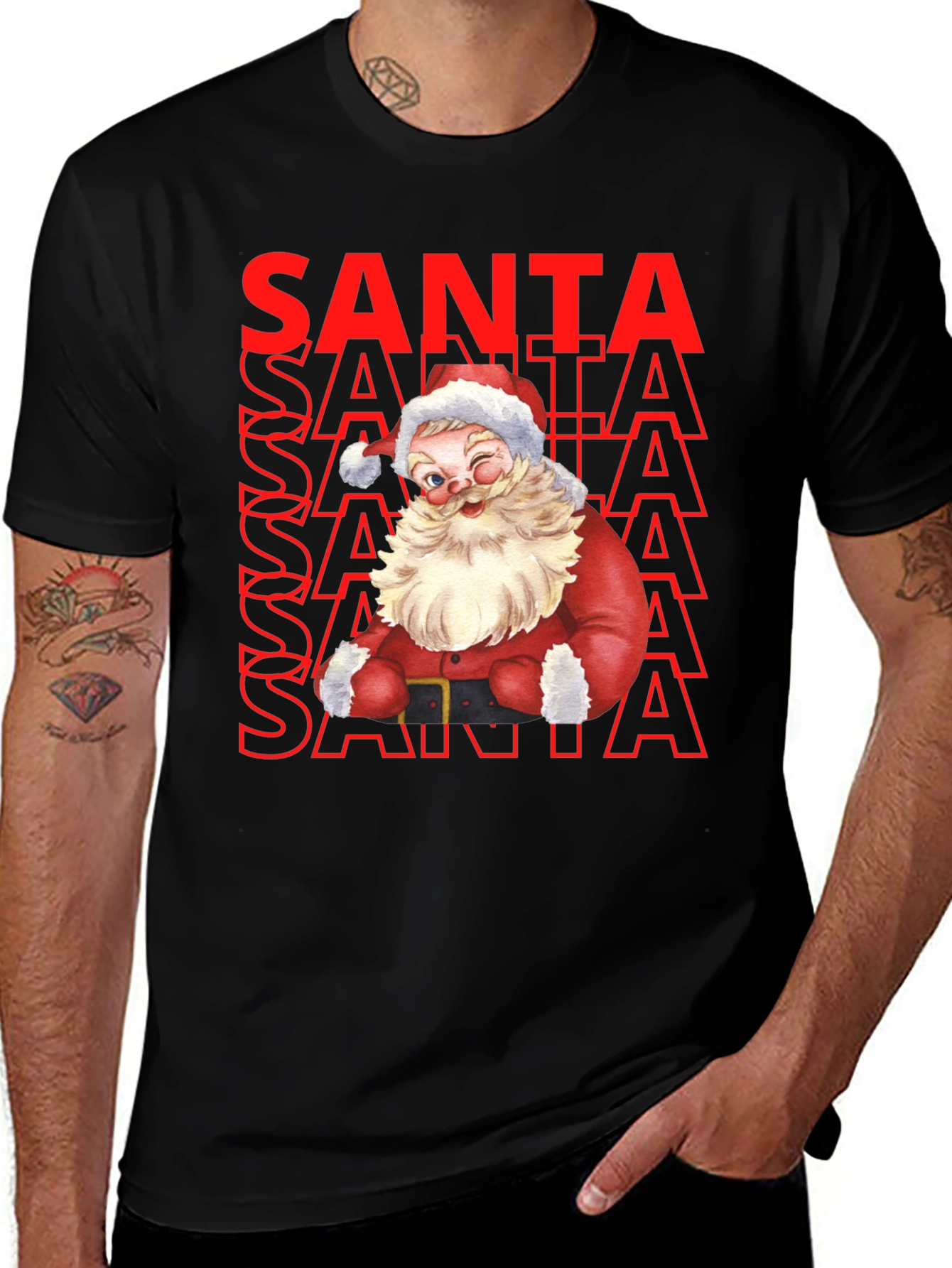 Santa Graphic Print T-Shirt - Christmas Holiday Tee
