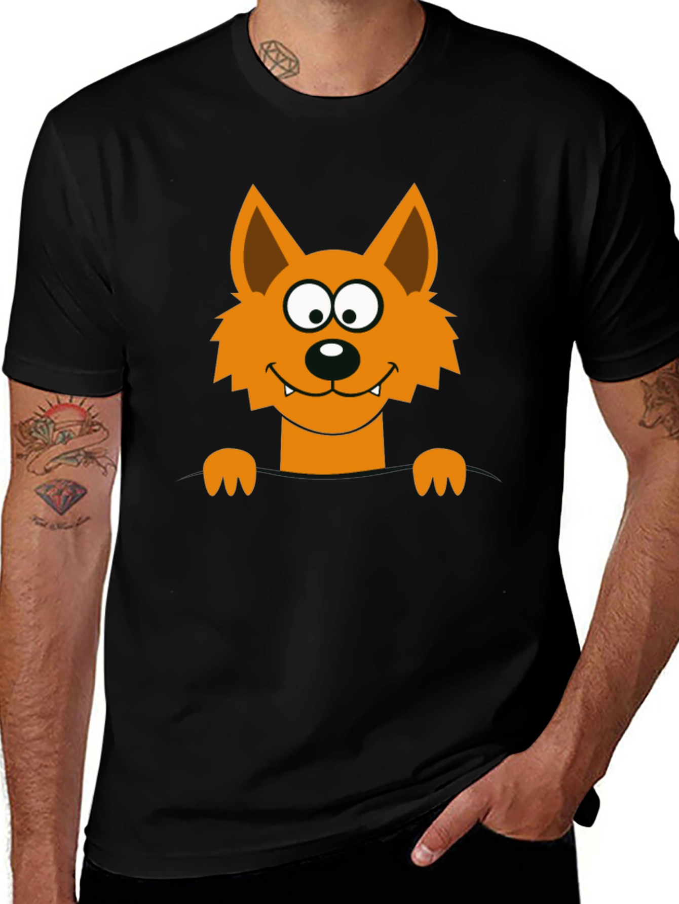 Variant 14 of Cartoon Fox Graphic Black T-Shirt