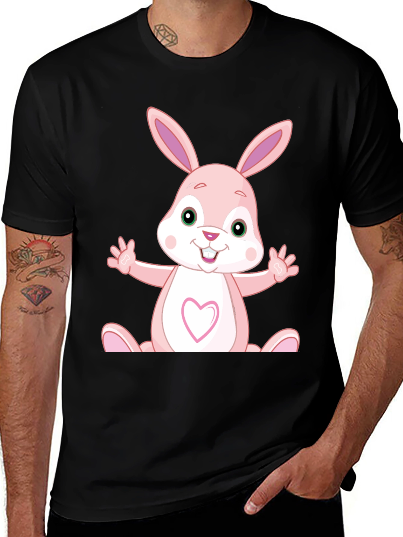 Variant 12 of Cute Cartoon Rabbit Graphic Black T-Shirt
