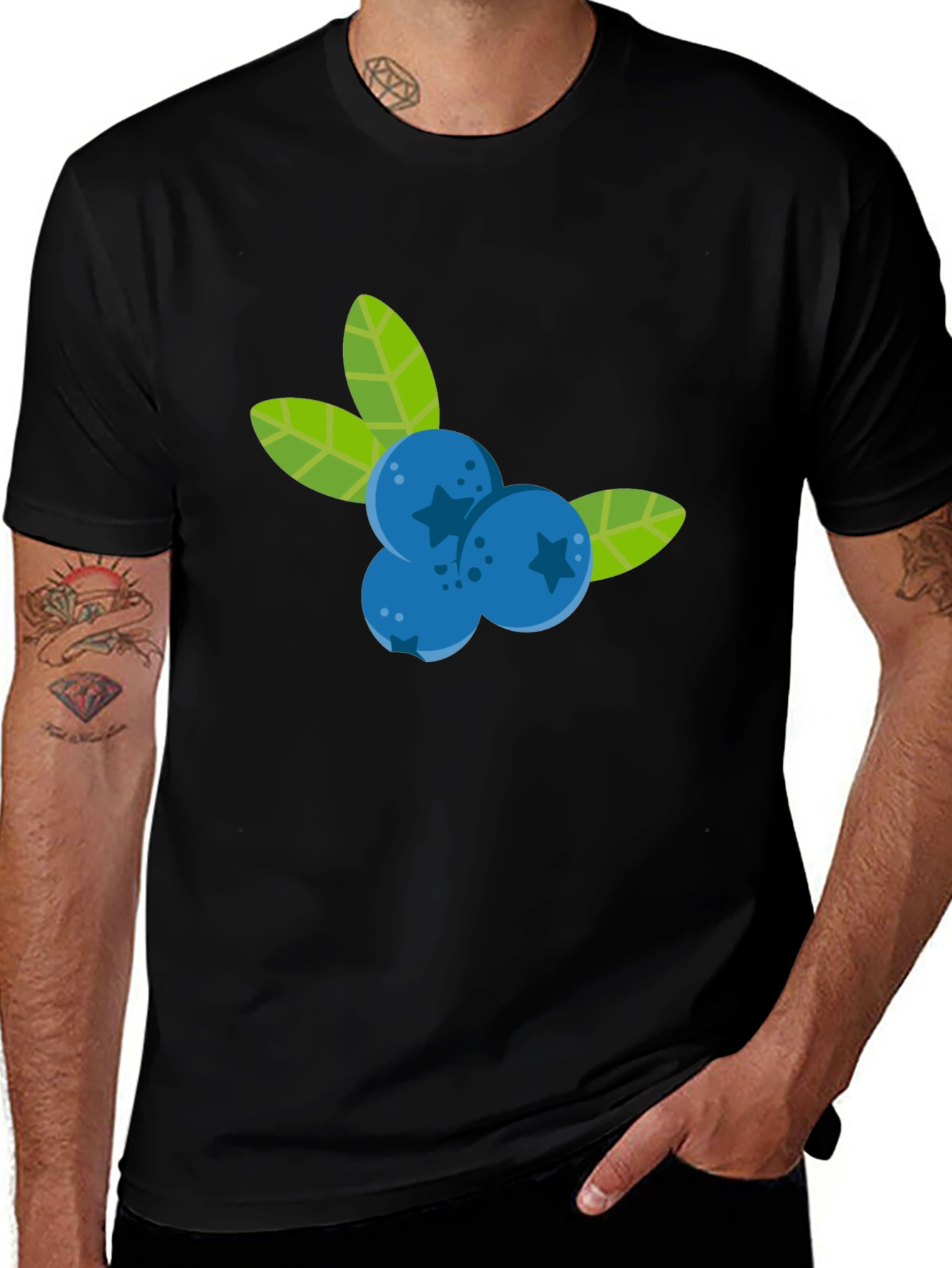 Variant 8 of Blueberry Graphic Black T-Shirt - Fruit Design