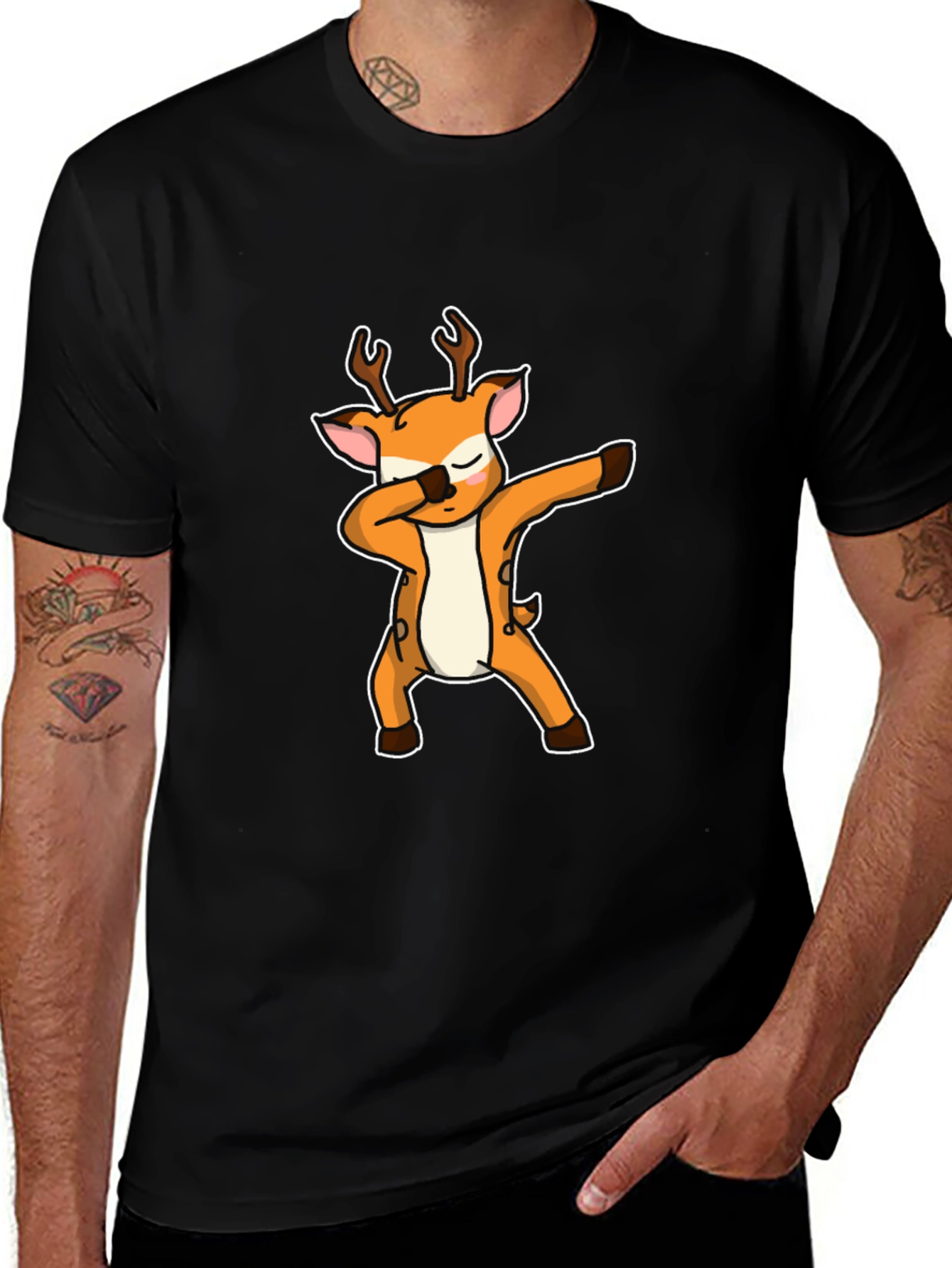 Variant 10 of Dabbing Deer Graphic Tee - Black Cotton Casual Shirt