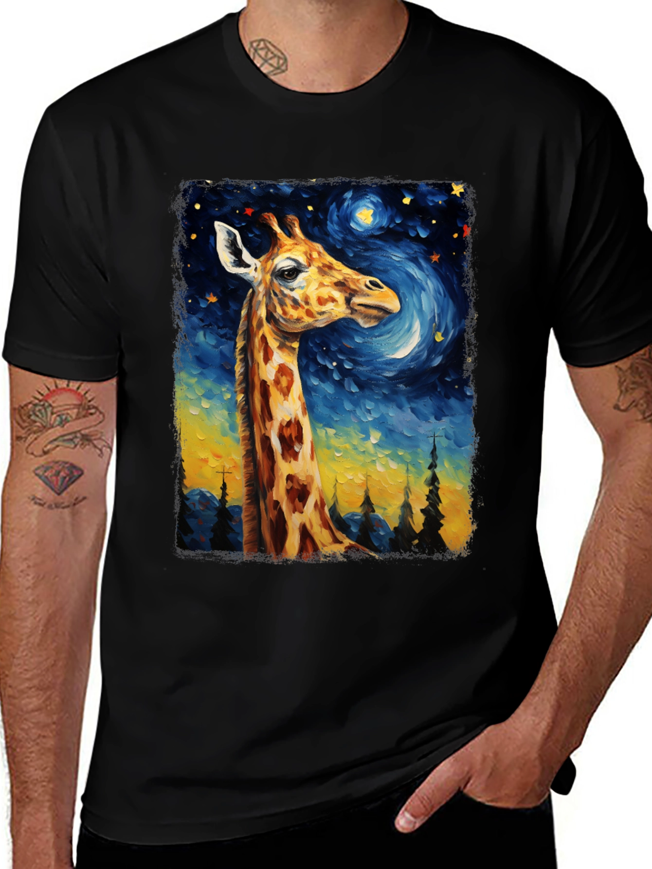 Variant 17 of Giraffe Starry Night Art T-Shirt