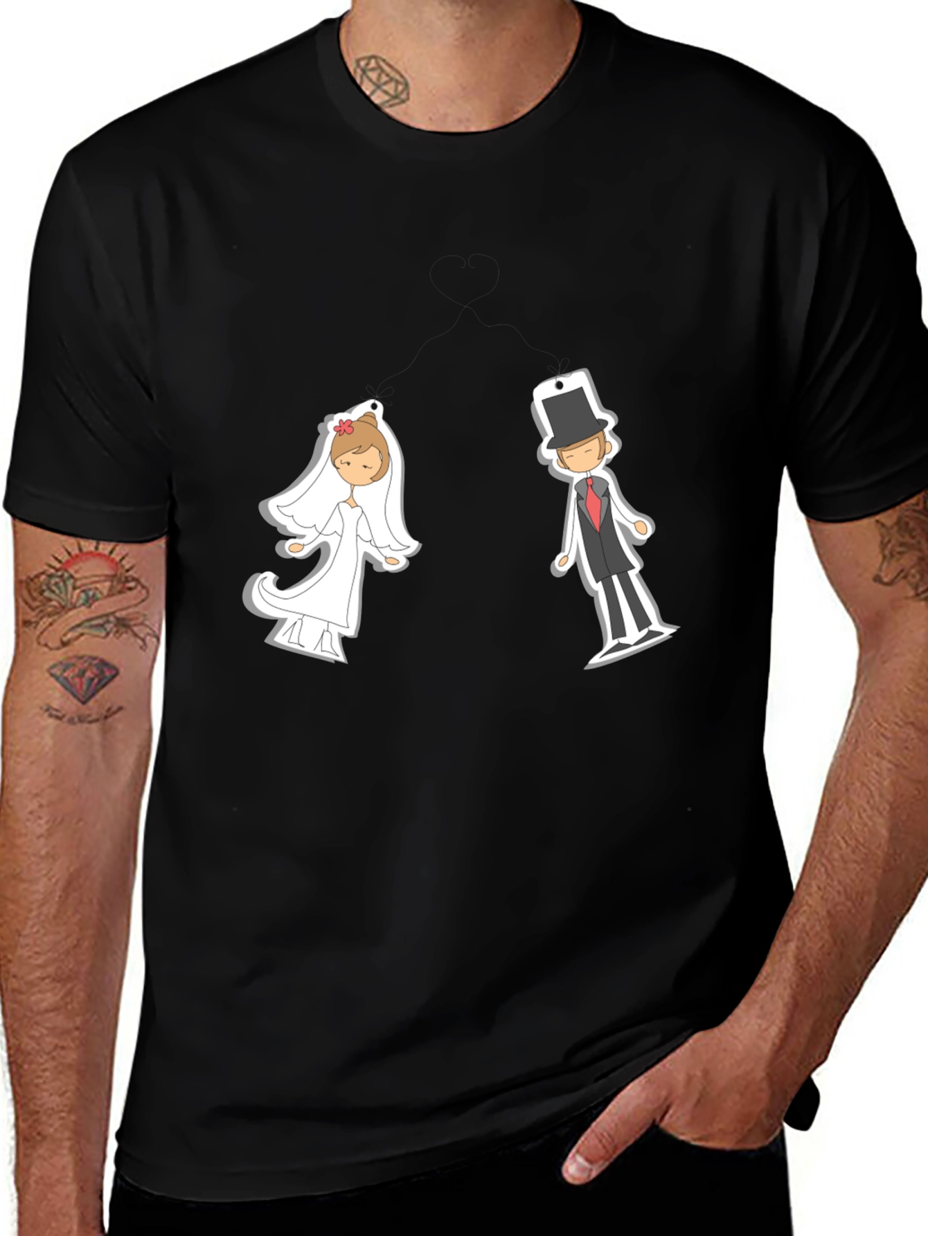 Variant 18 of Wedding Couple Cartoon Black T-Shirt