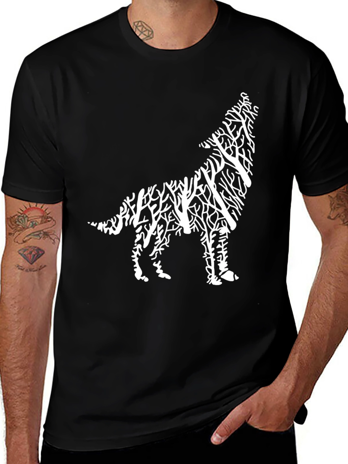 Variant 3 of Wolf Tree Graphic Tee - Black Cotton T-Shirt