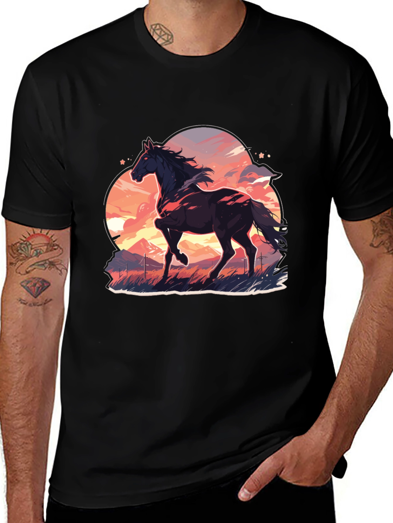 Variant 29 of Horse Graphic Tee - Stylish Men's Black T-Shirt