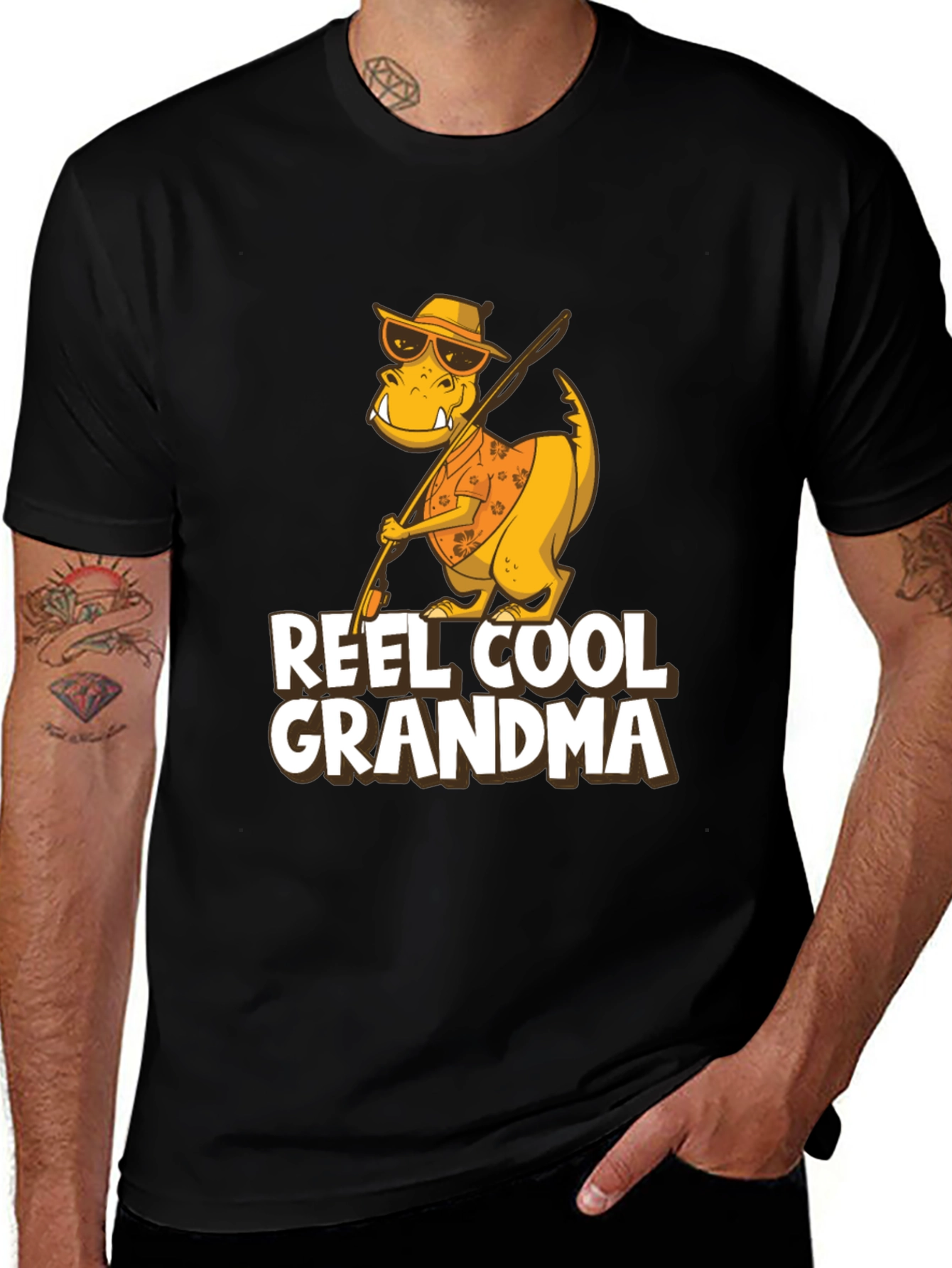 Variant 22 of Reel Cool Grandma T-Shirt - Funny Dinosaur Fishing Tee