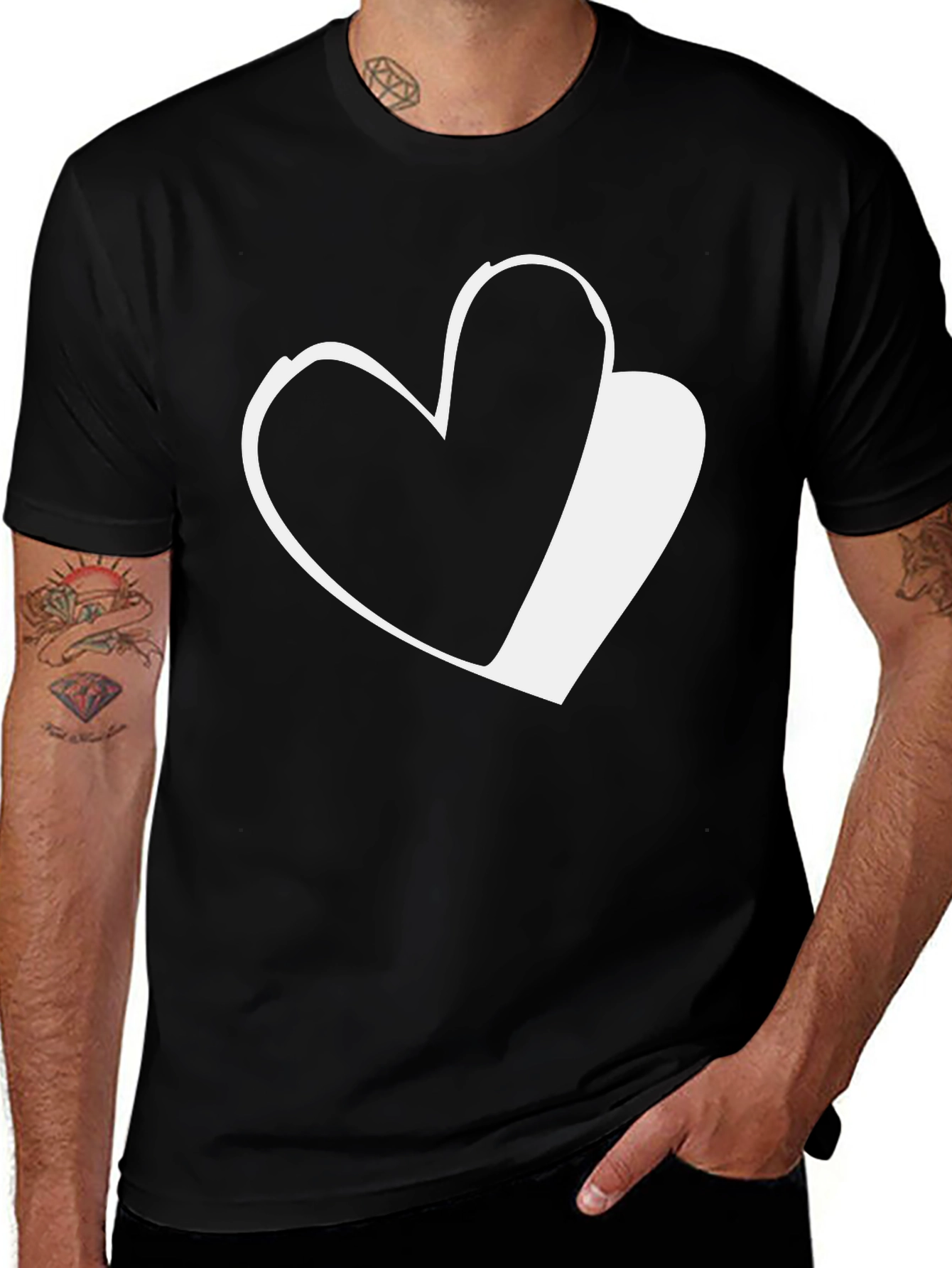 Heart Graphic Black T-Shirt Casual Wear