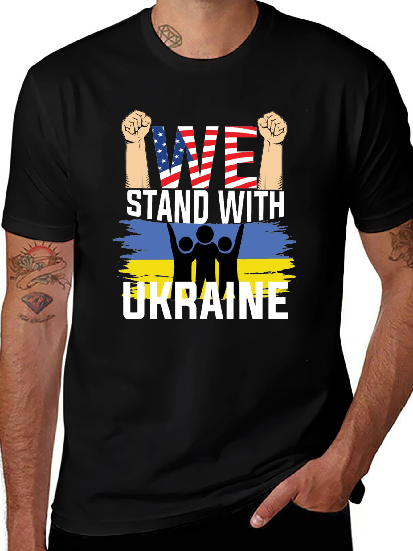 We Stand With Ukraine T-Shirt USA Flag Support Tee