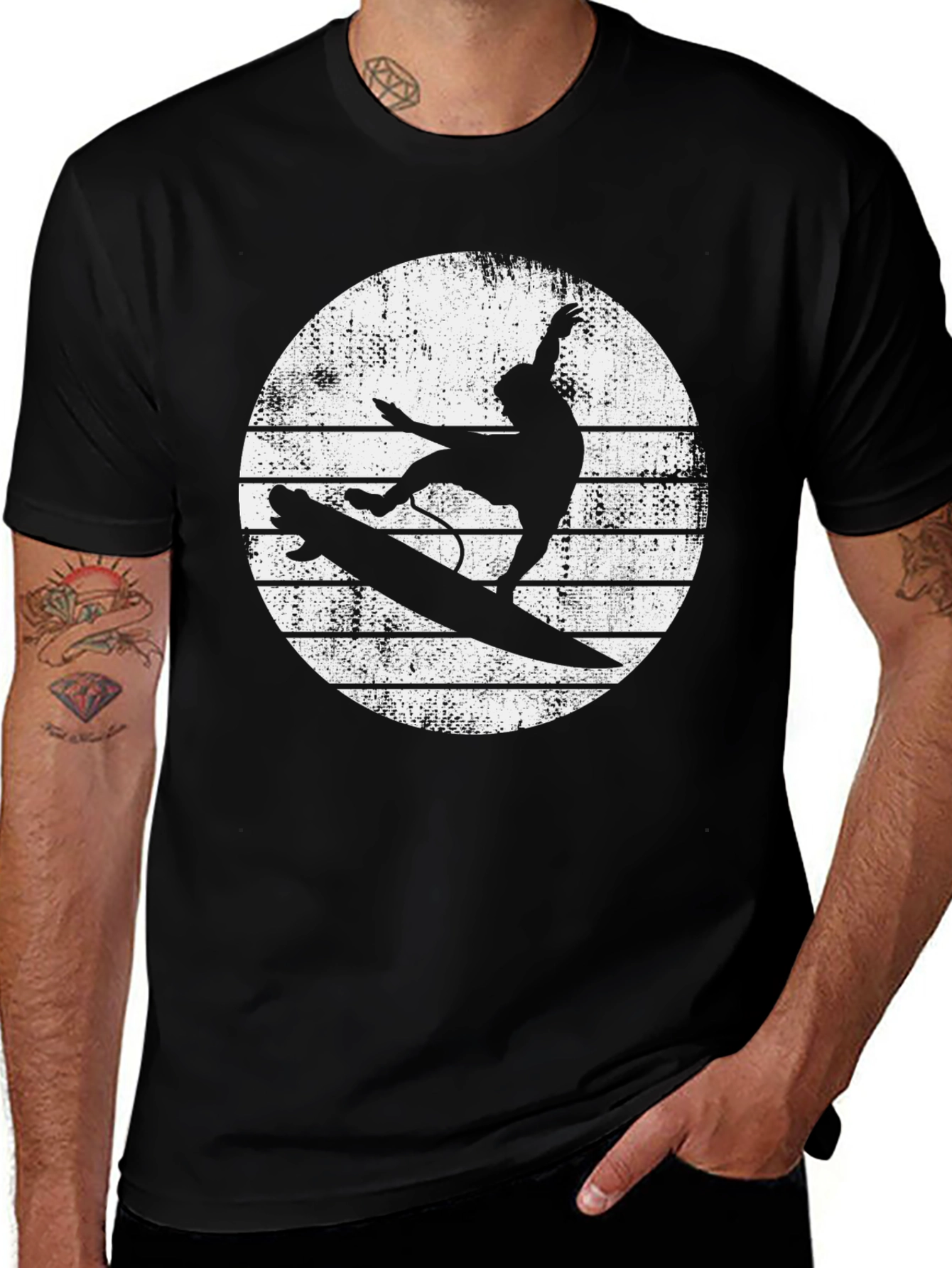Variant 6 of Surfer Silhouette Graphic T-Shirt - Black