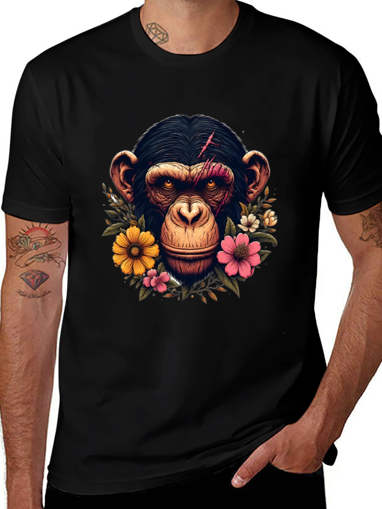 Variant 10 of Chimpanzee Floral Graphic T-Shirt