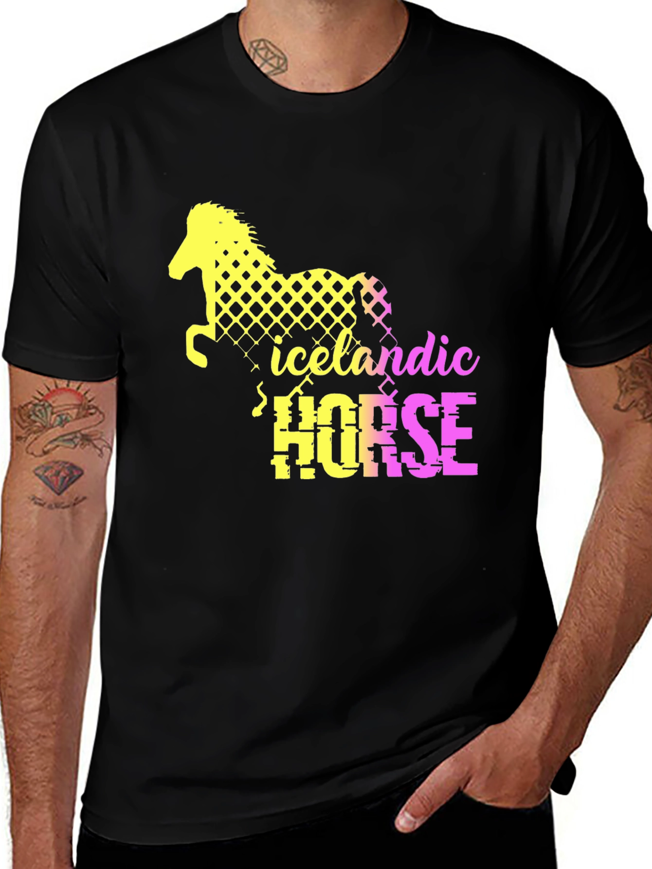 Icelandic Horse Graphic Tee - Black Cotton T-Shirt