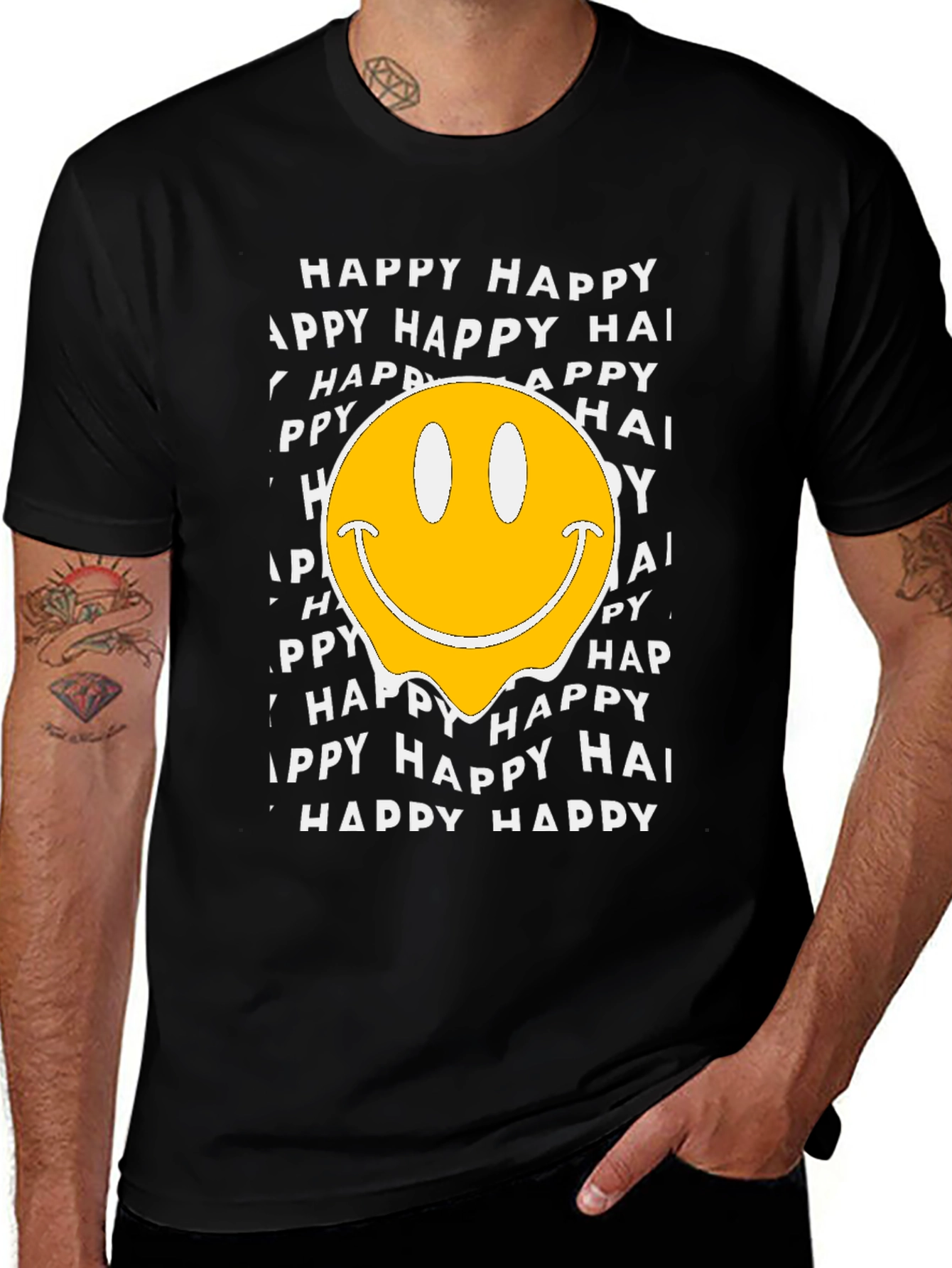 Variant 20 of Happy Face Graphic Black T-Shirt