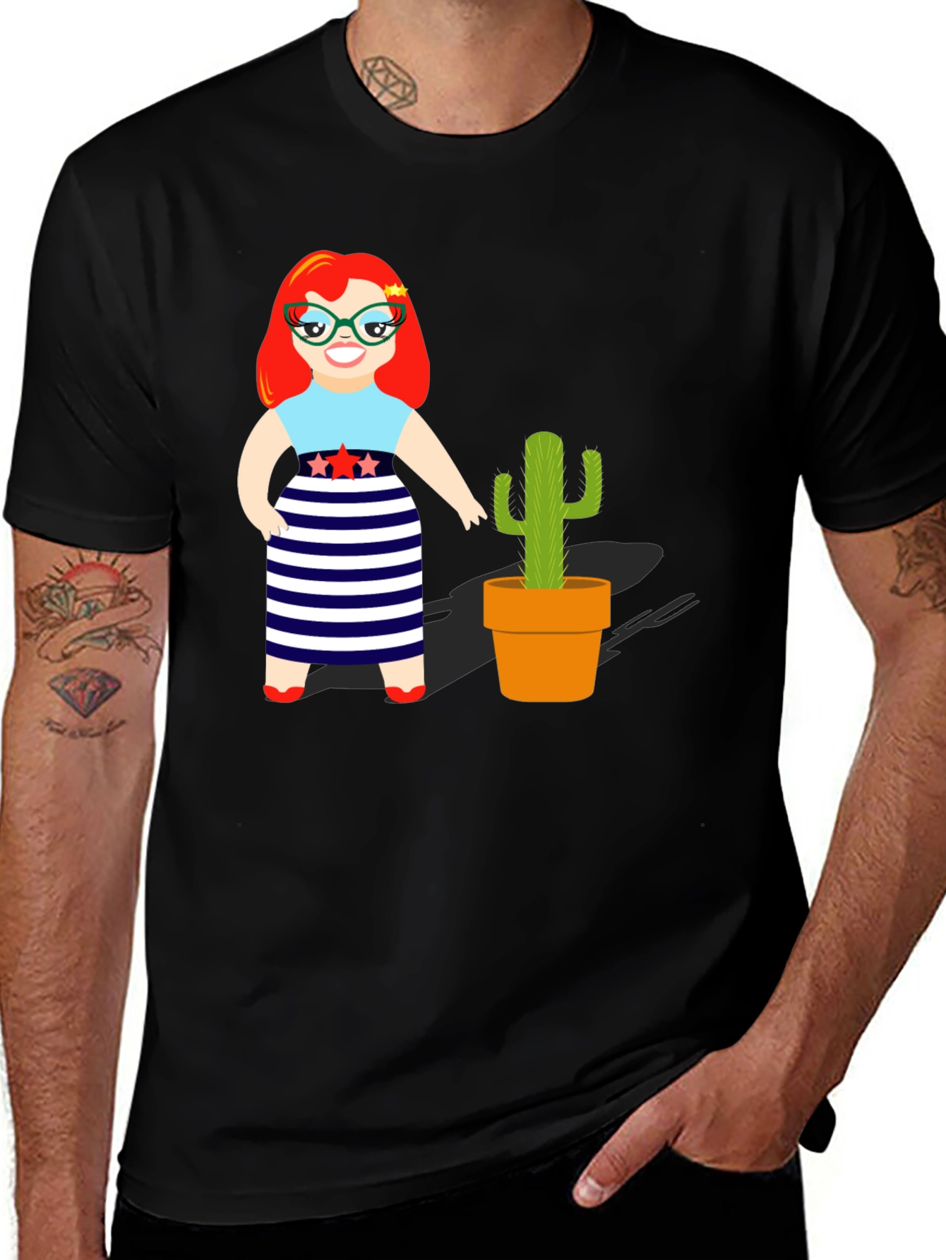 Variant 5 of Cartoon Girl & Cactus Graphic T-Shirt