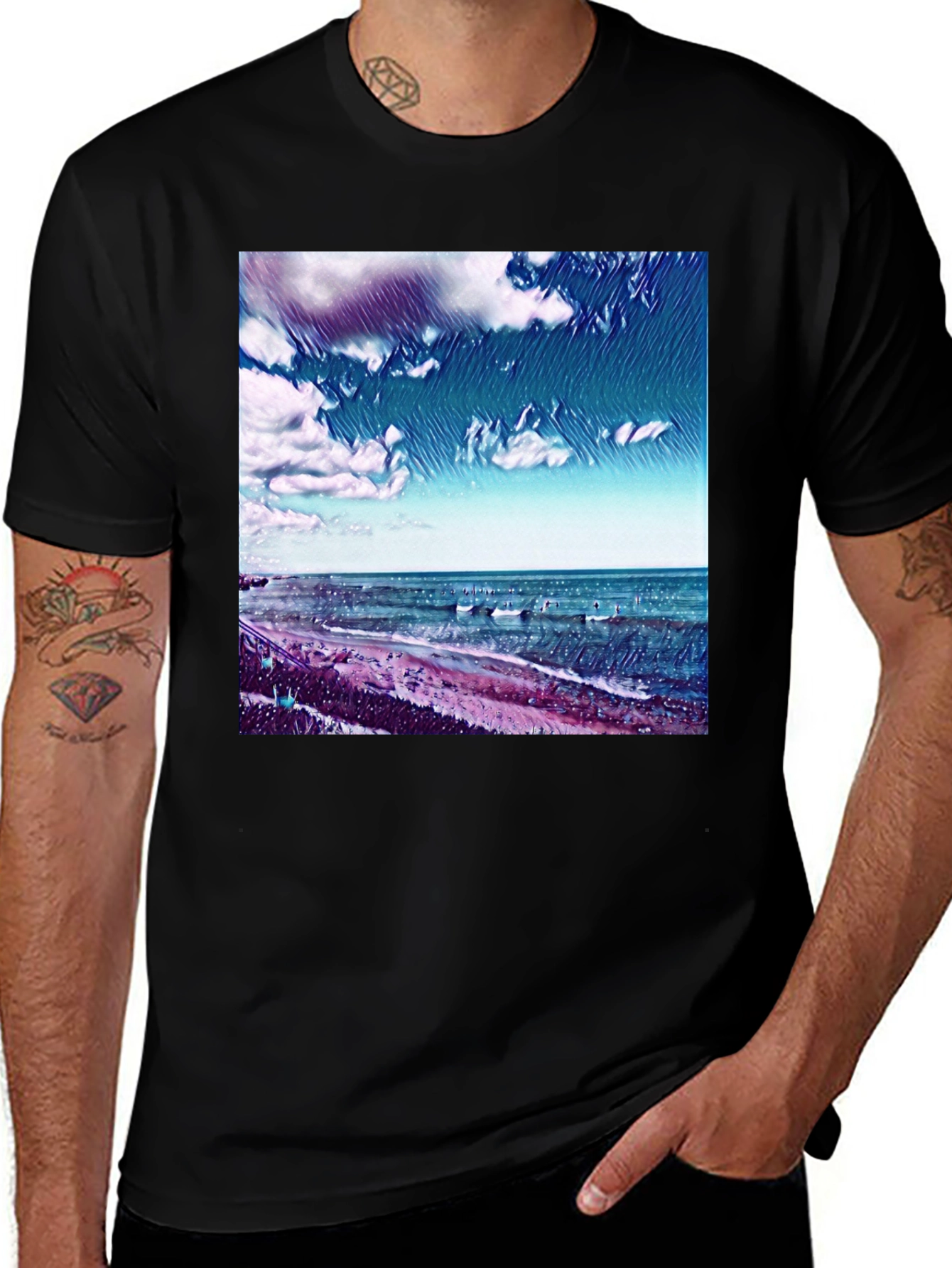 Variant 20 of Artistic Beach Scene Men's Black T-Shirt