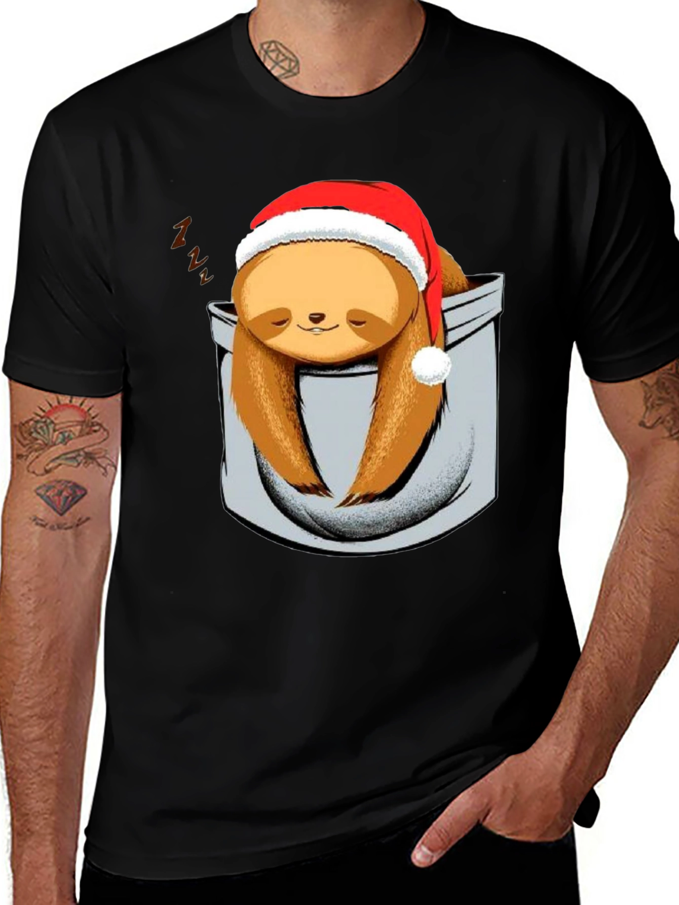 Variant 7 of Sloth in Pocket Christmas T-Shirt - Holiday Gift