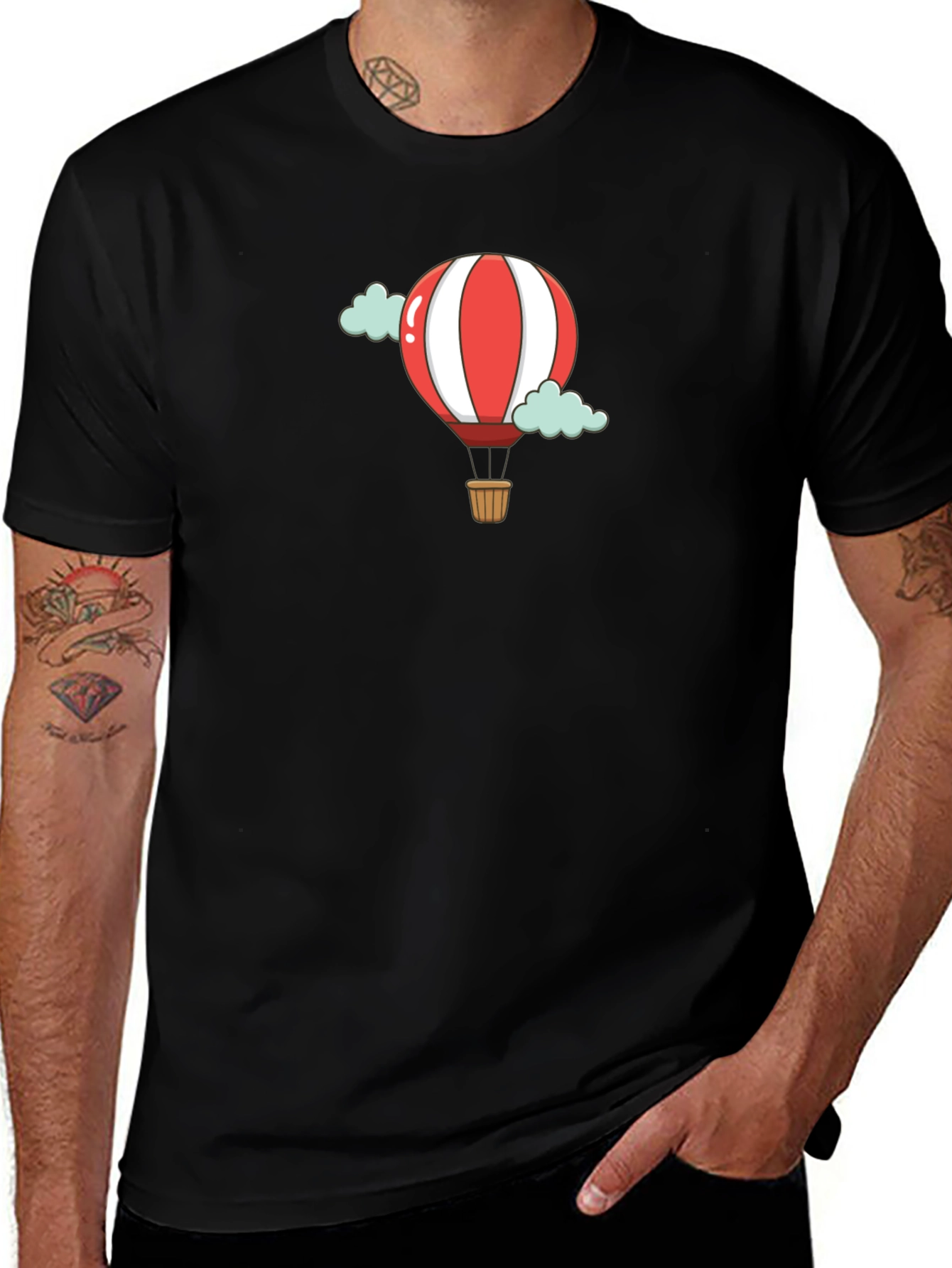 Variant 28 of Cartoon Hot Air Balloon Black T-Shirt