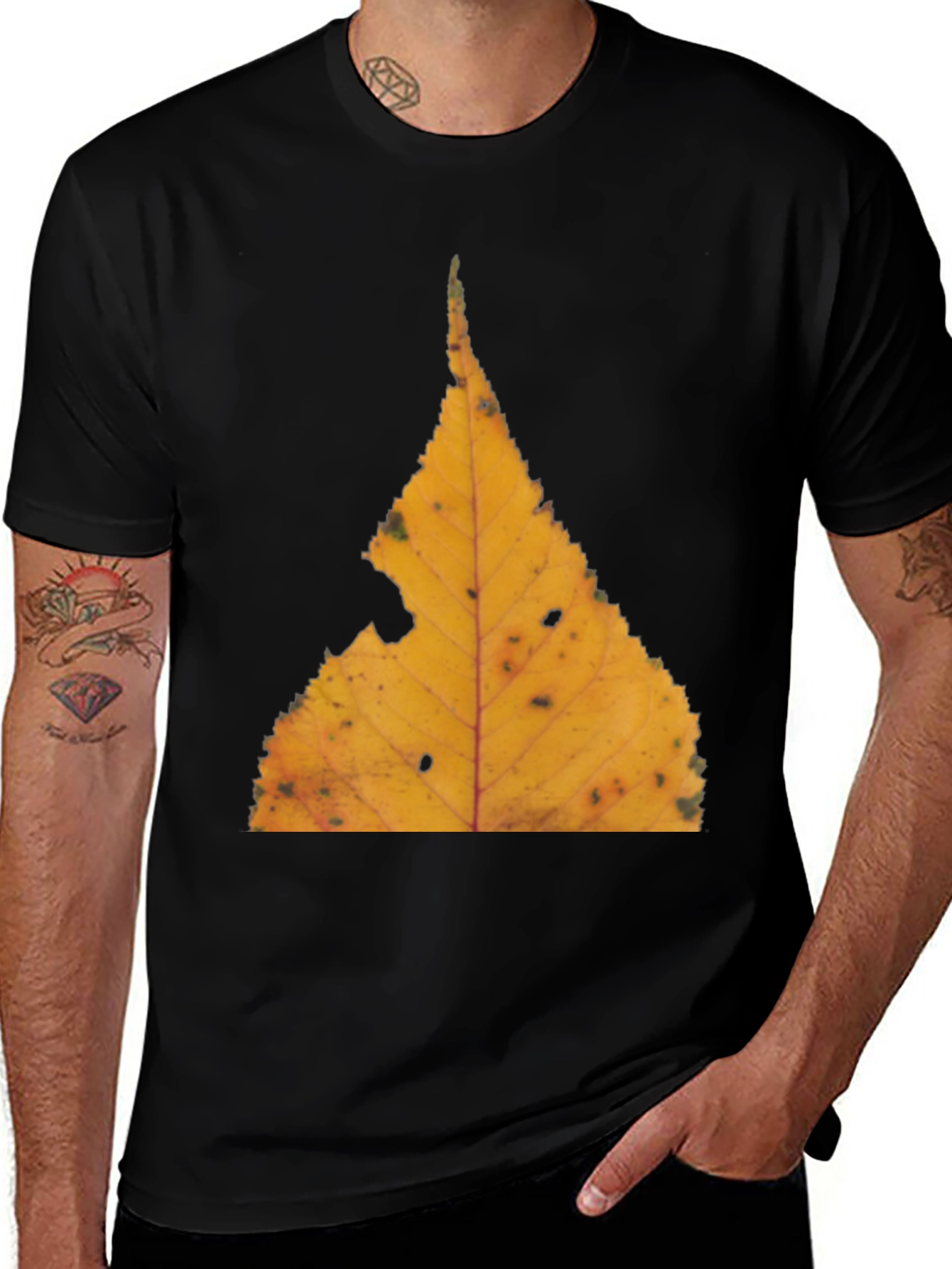Variant 2 of Autumn Leaf Graphic Tee - Black Cotton T-Shirt
