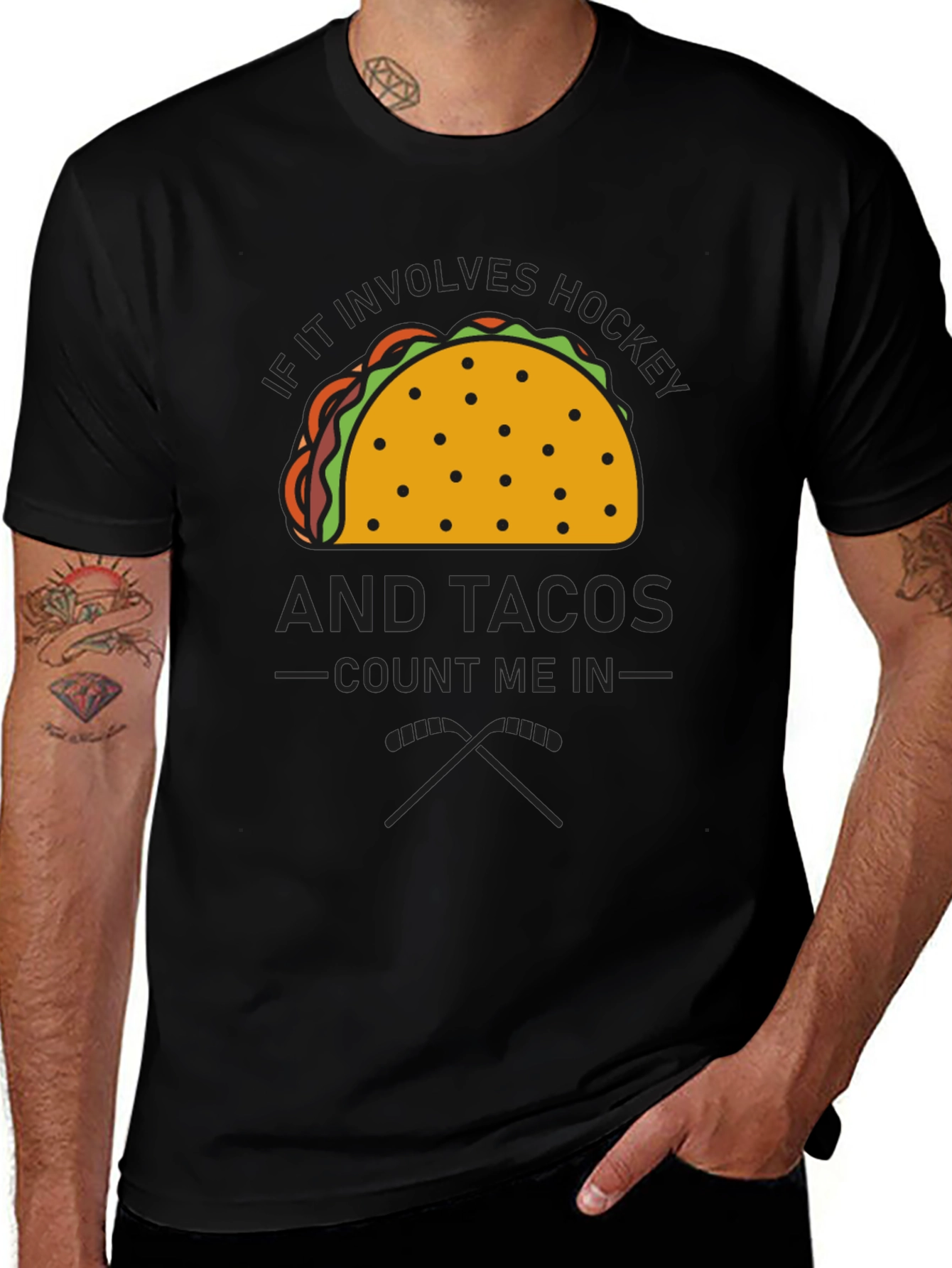 Black Hockey and Tacos Graphic Tee main image