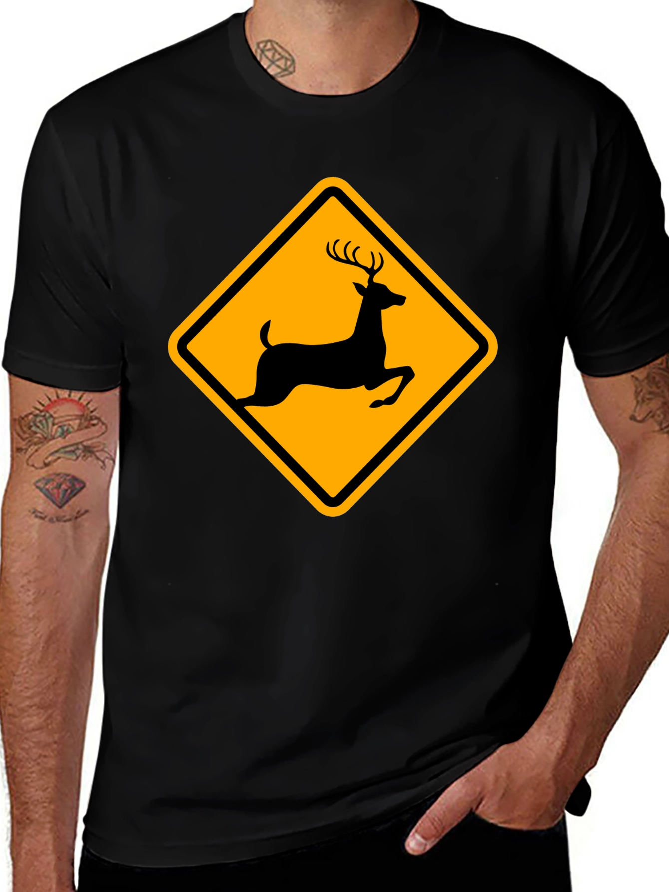Variant 12 of Deer Crossing Black T-Shirt - Wildlife Apparel