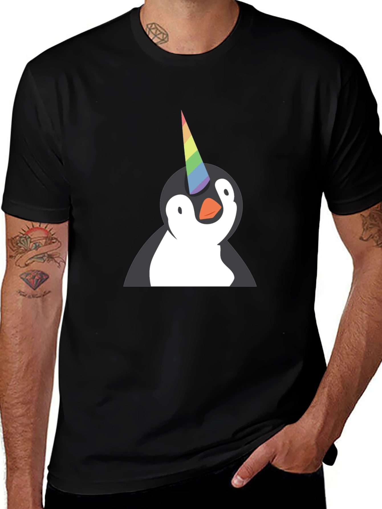 Variant 23 of Unicorn Penguin Graphic Tee - Black T-Shirt