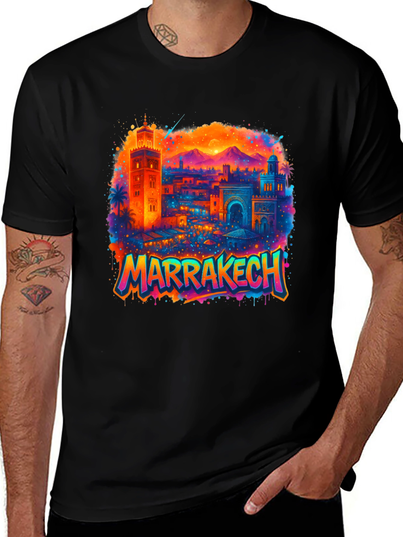Marrakech Graffiti T-Shirt - Vibrant Cityscape Tee