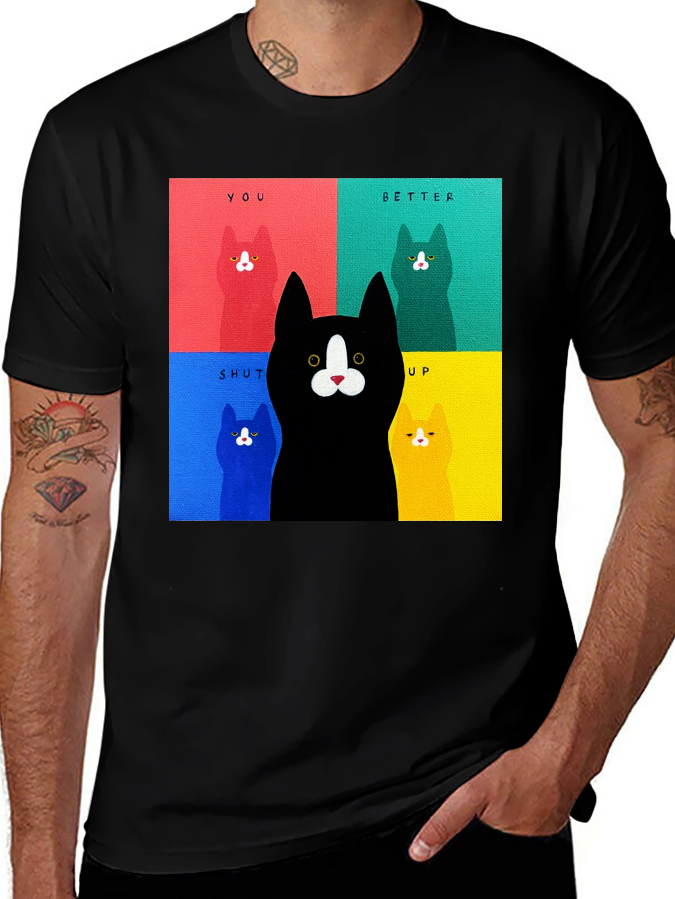Variant 13 of Colorful Cat Graphic T-Shirt - You Better Shut Up