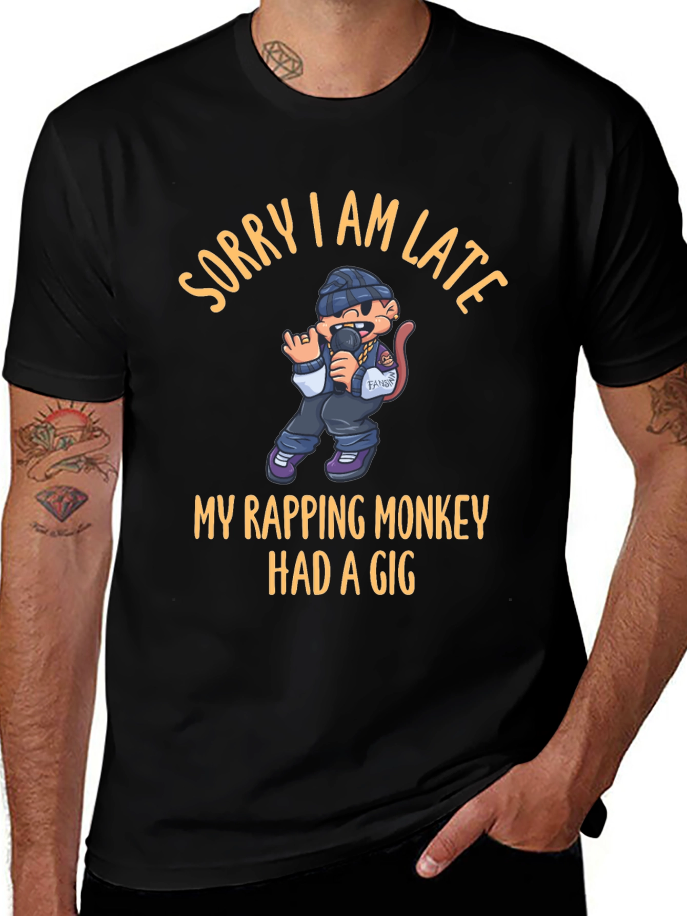 Variant 5 of Rapping Monkey Graphic Tee - Sorry I'm Late T-Shirt