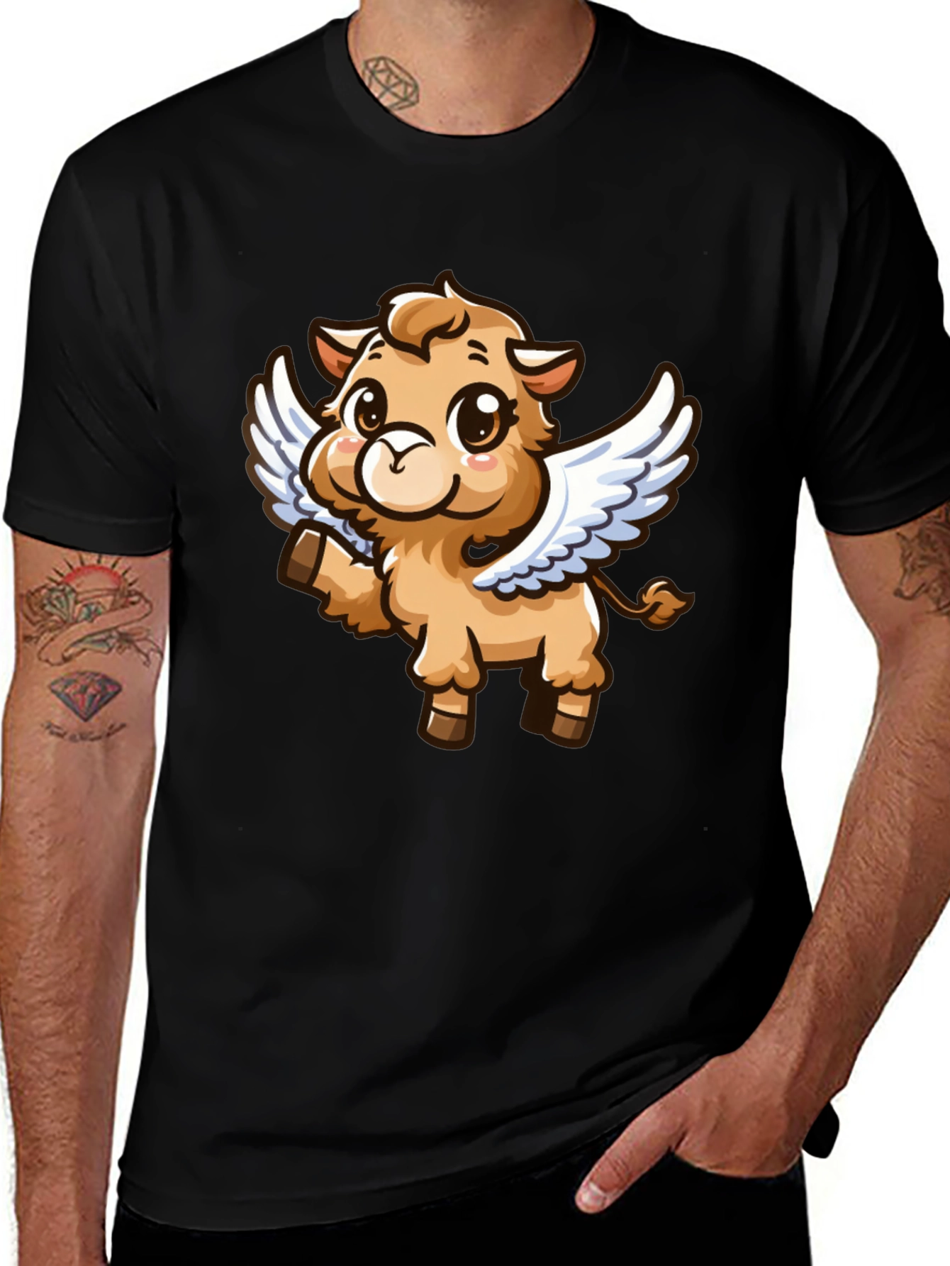 Variant 26 of Cute Cartoon Angel Llama T-Shirt - Black