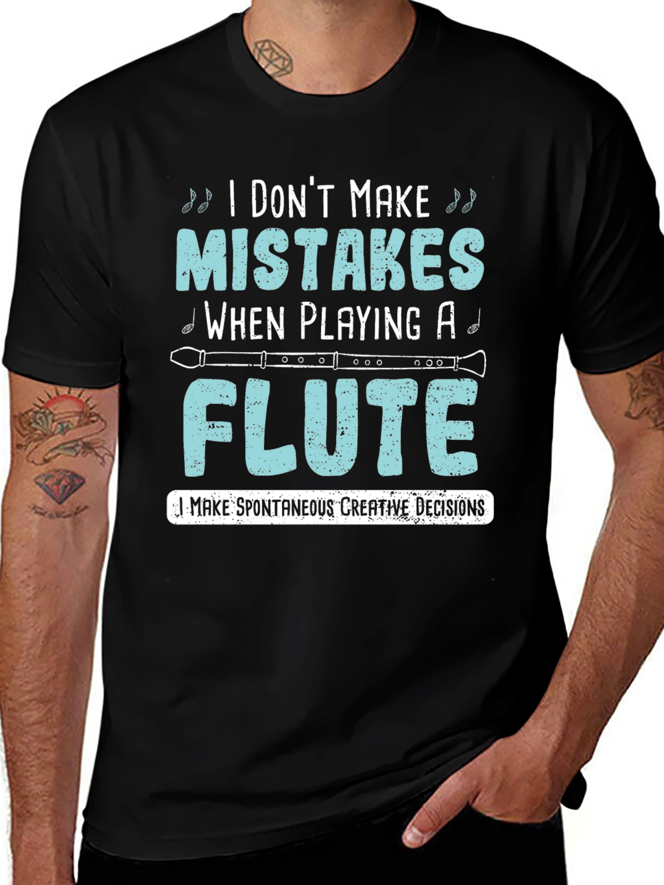 Black Funny Flute Player T-Shirt: I Don't Make Mistakes main image
