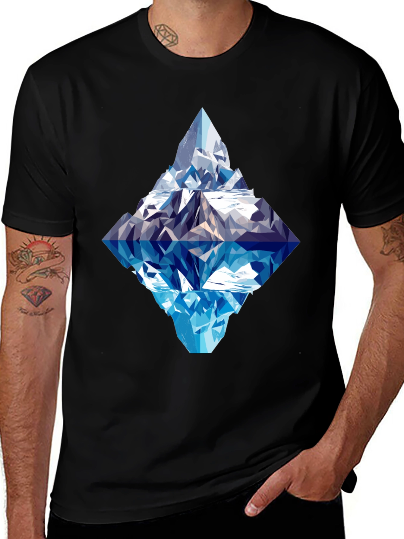 Geometric Iceberg Graphic Tee - Black Cotton Comfort